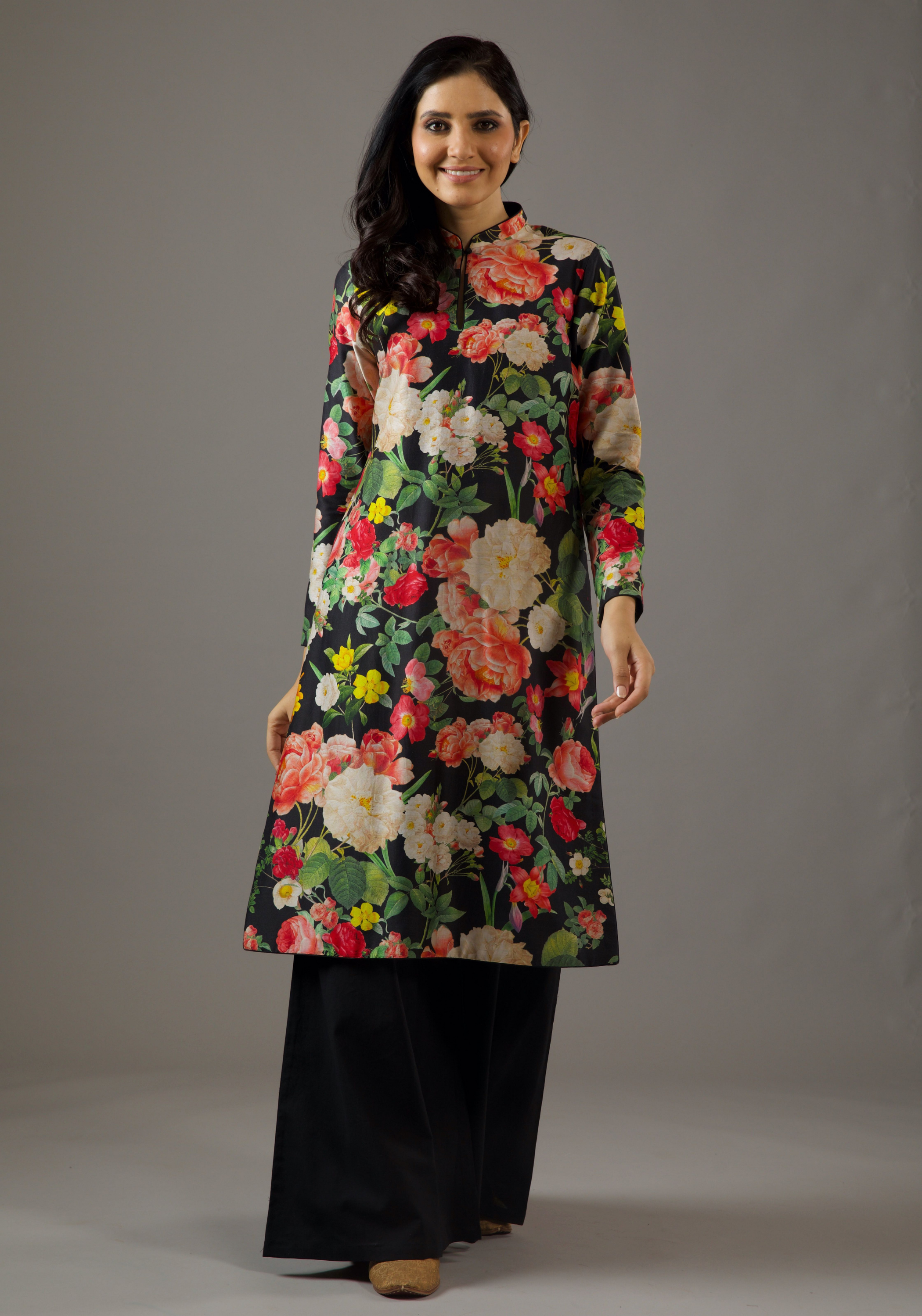 Chanderi Silk Floral Printed Tunic Set