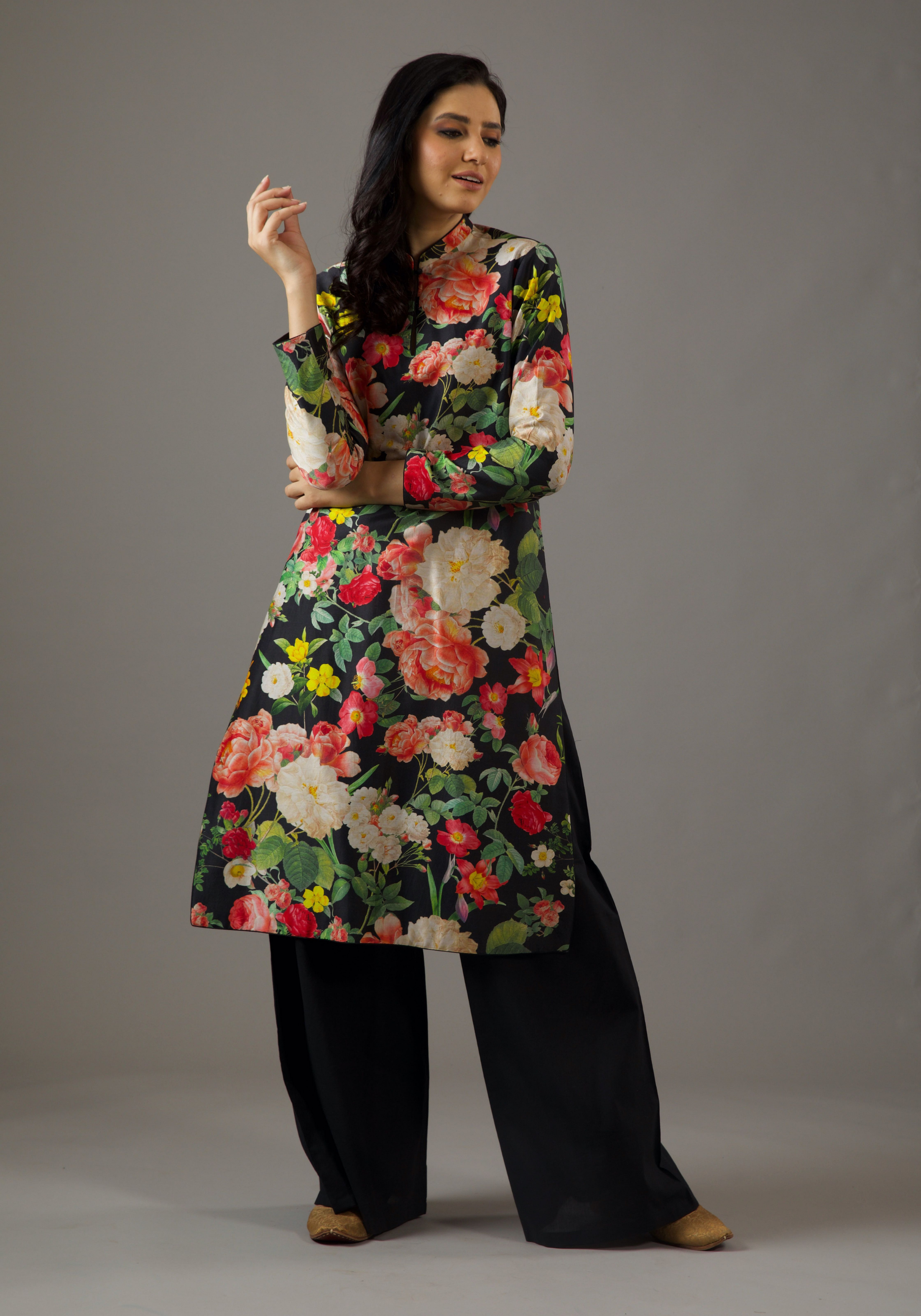 Chanderi Silk Floral Printed Tunic Set