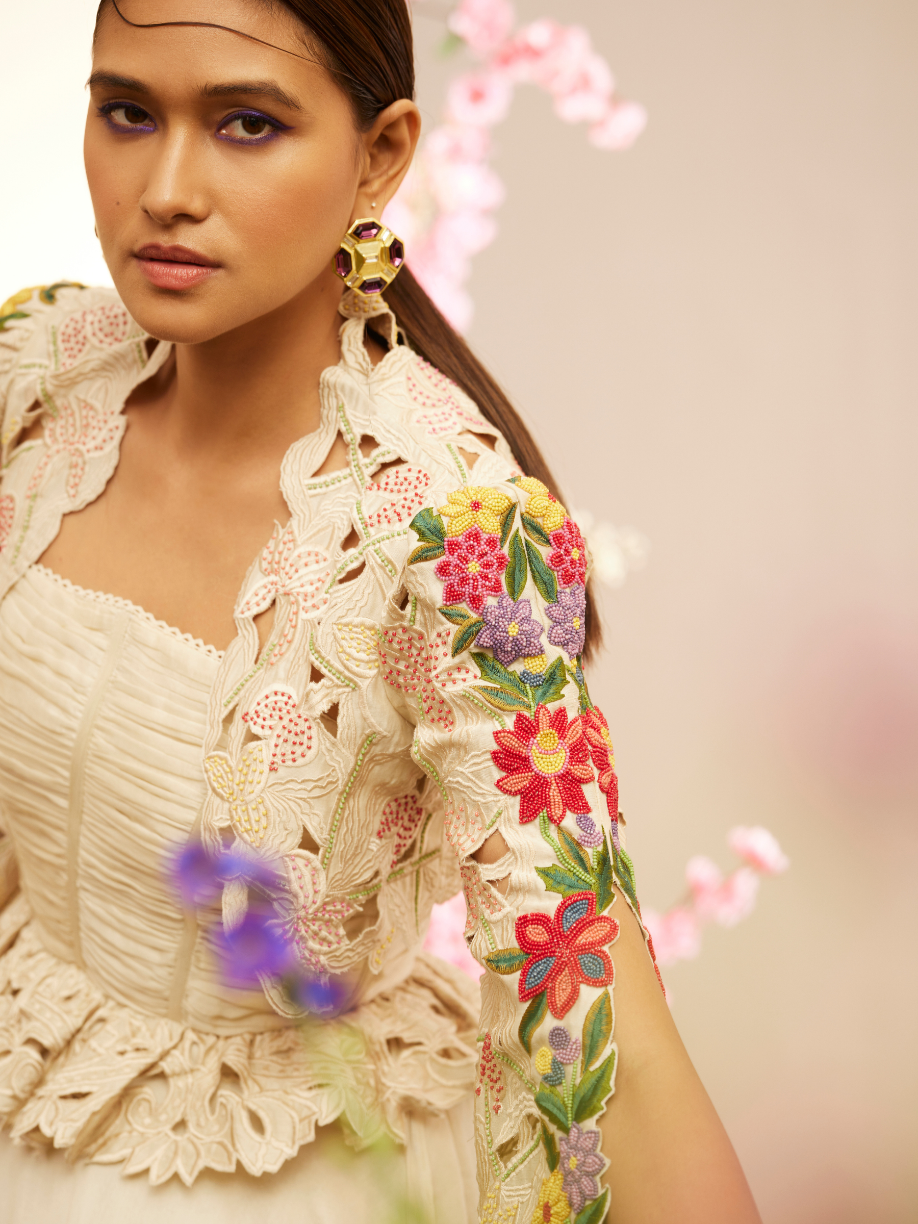 Ivory Cutwork And Beadwork Bolero Jacket