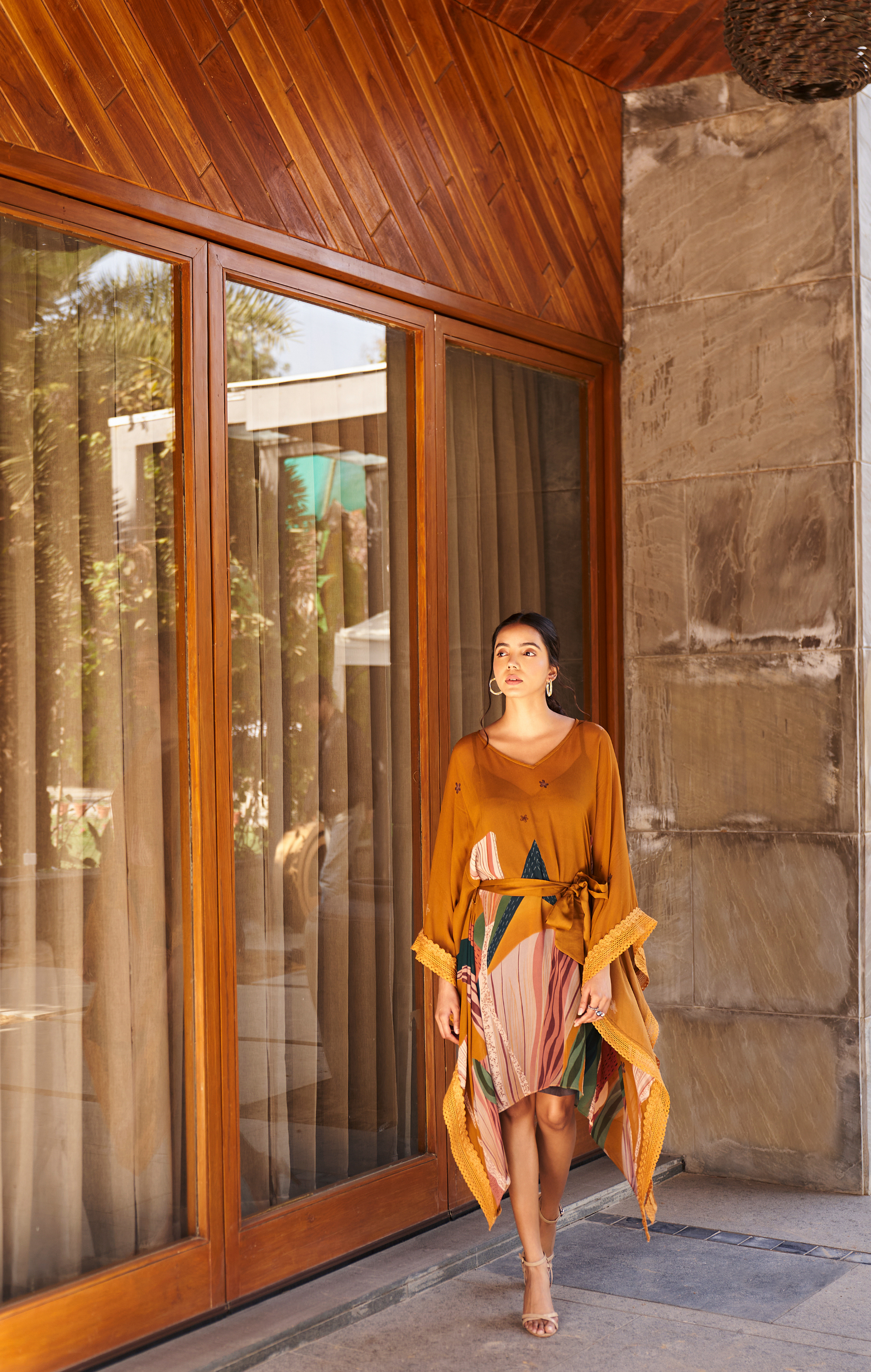 Mustard Yellow Abstract Garden Kaftan