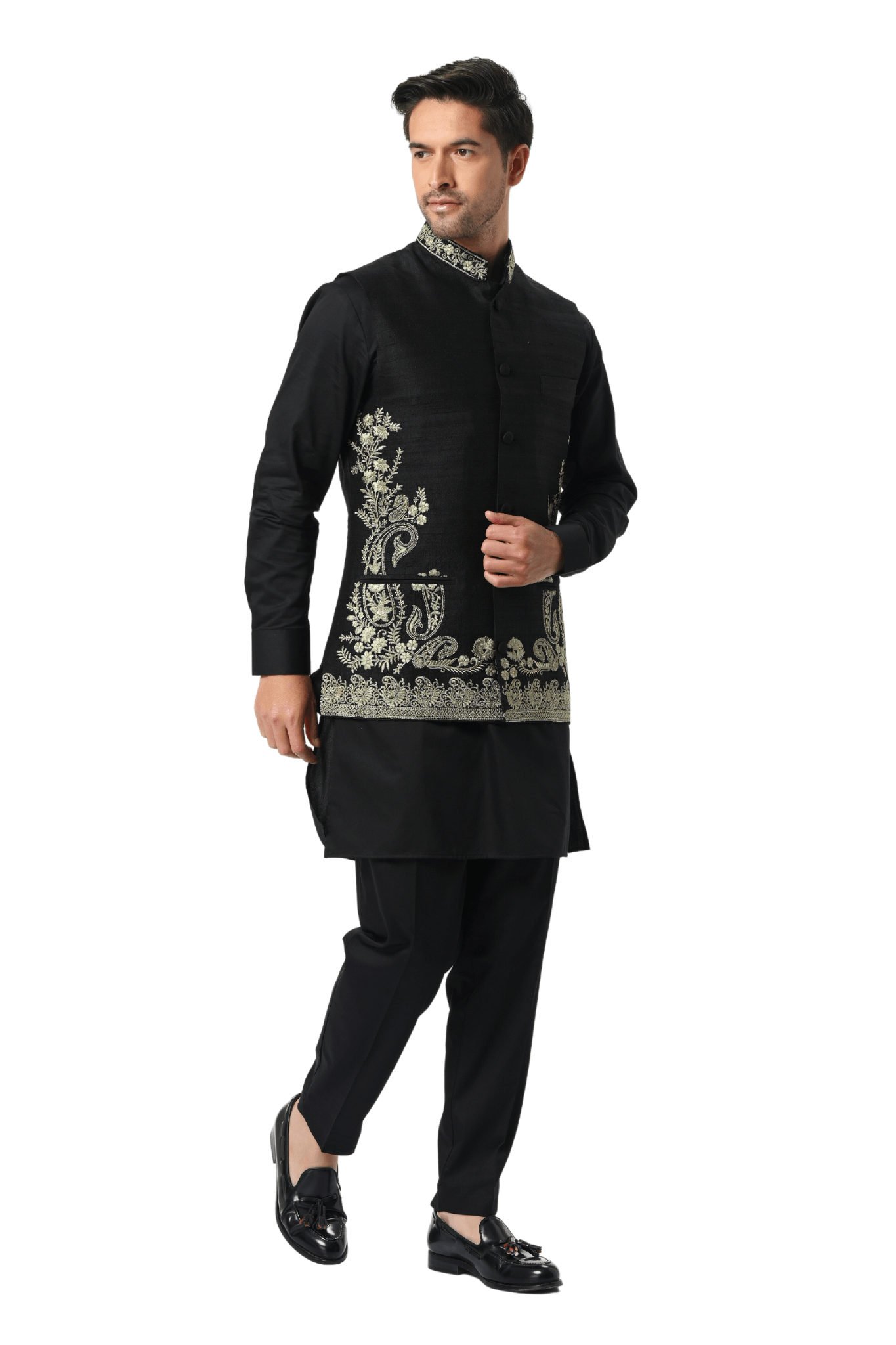 Raw Silk Embroidered Paisley Bandi