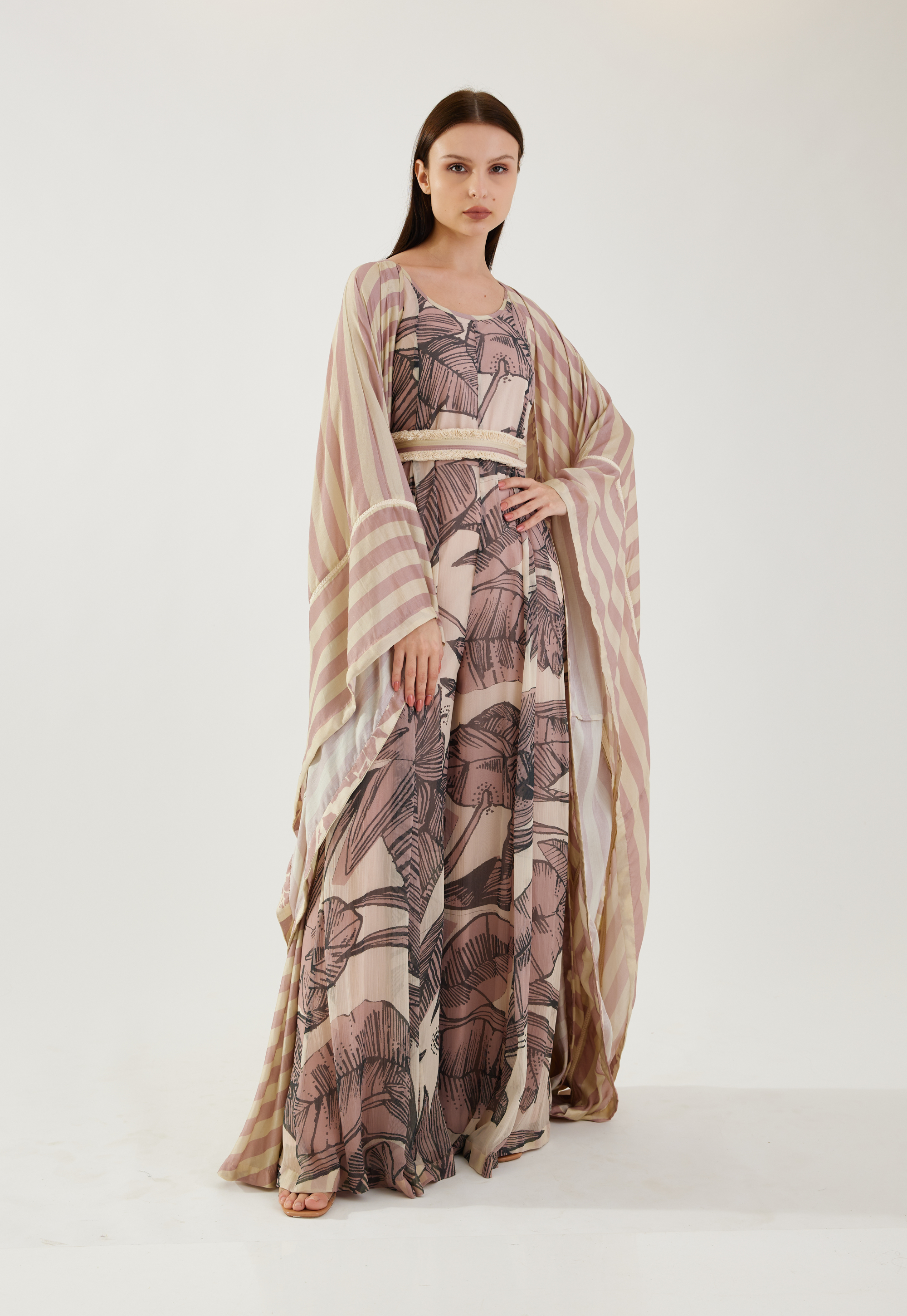 Rose Pink and cream stripe kaftan cape