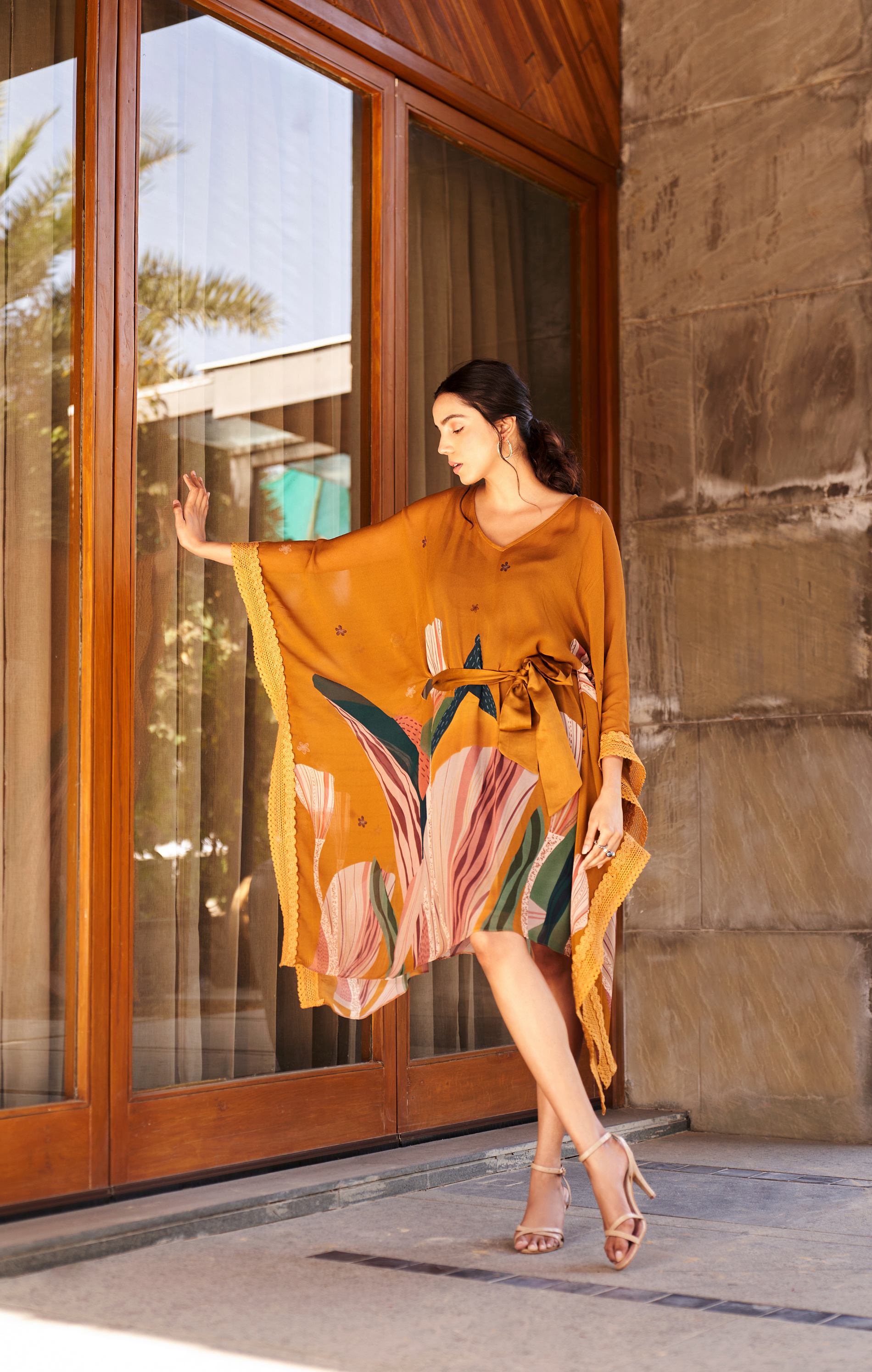 Mustard Yellow Abstract Garden Kaftan