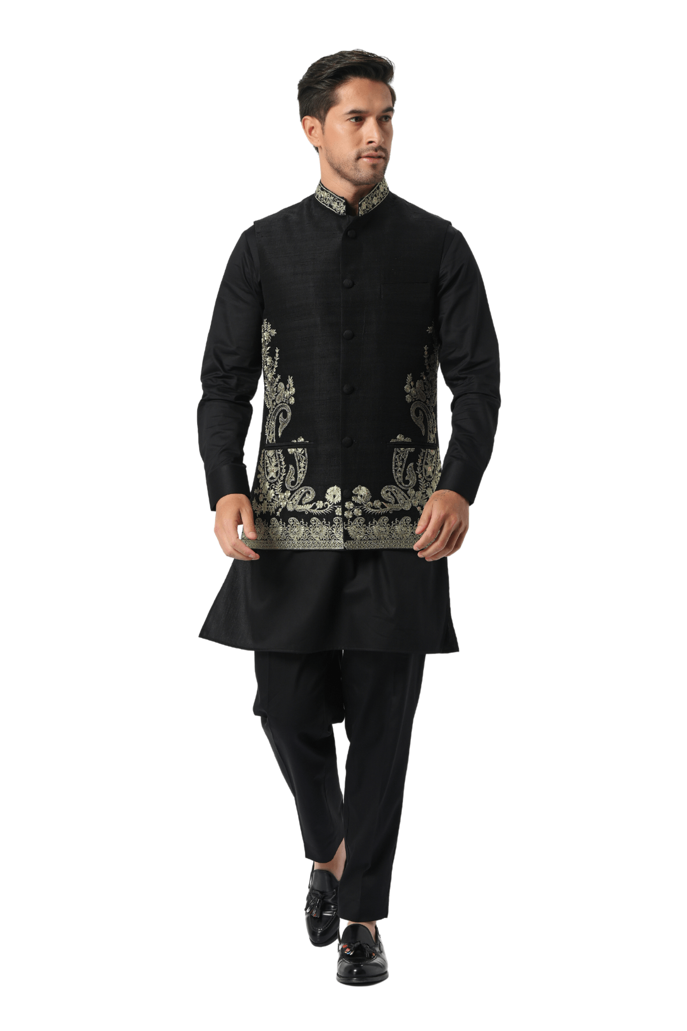 Raw Silk Embroidered Paisley Bandi