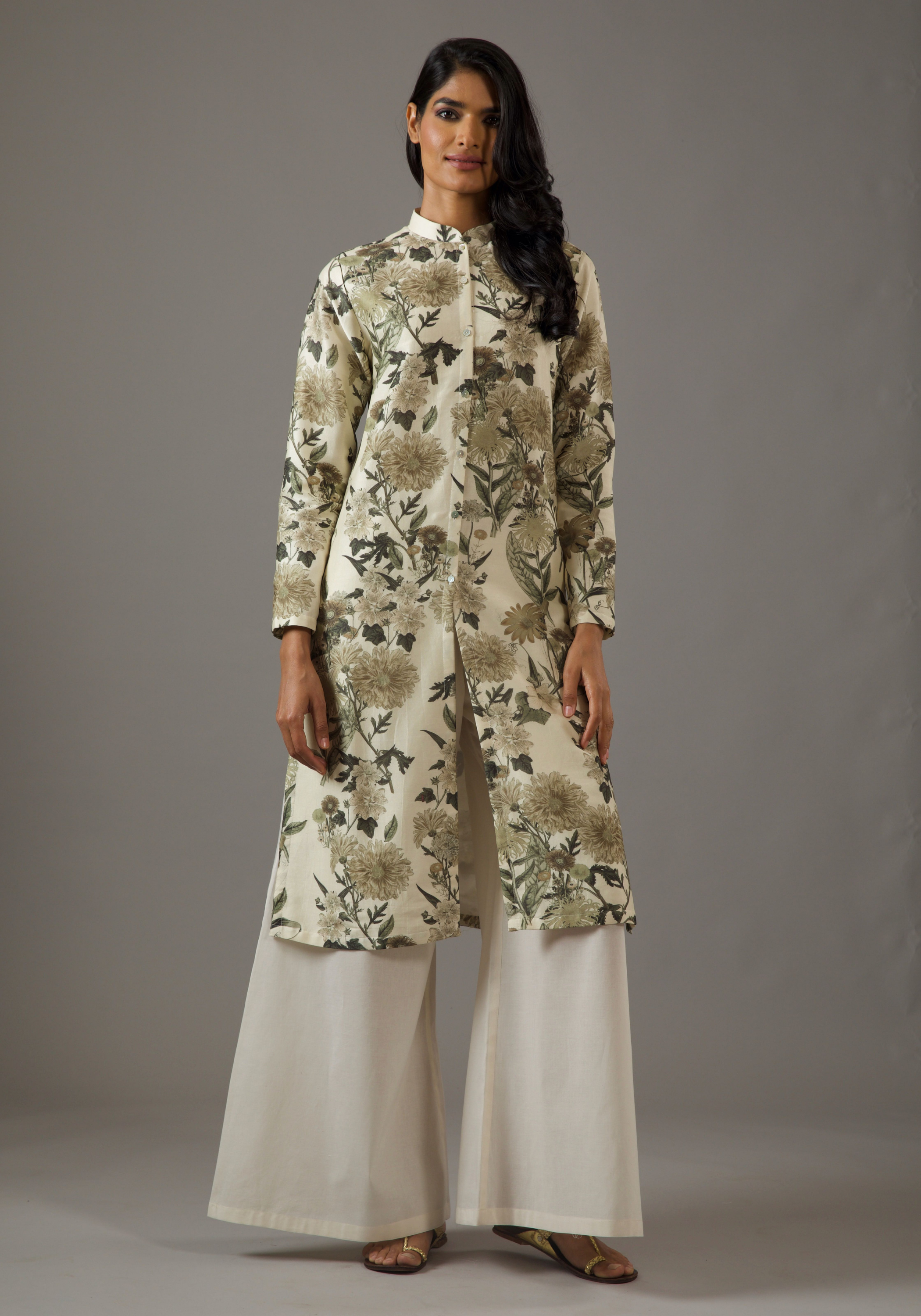 Chanderi Silk Front Open Printed Tunic Set