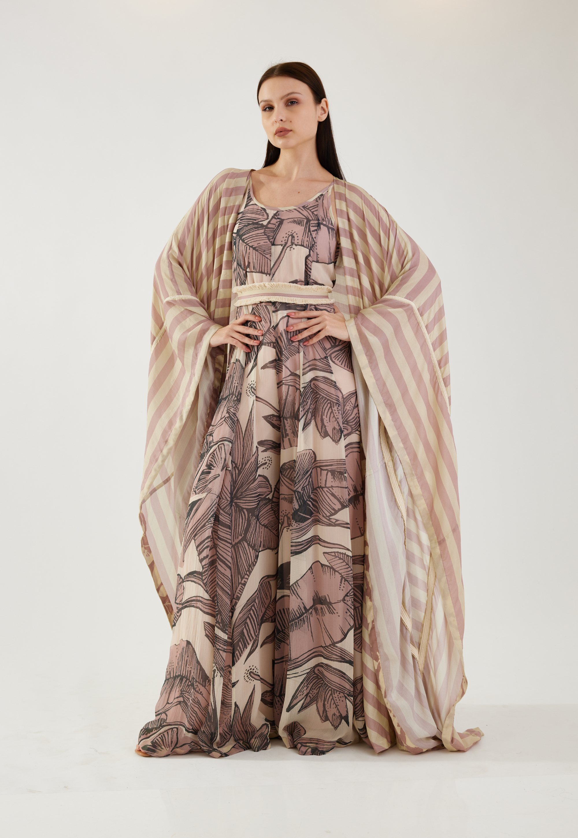 Rose Pink and cream stripe kaftan cape