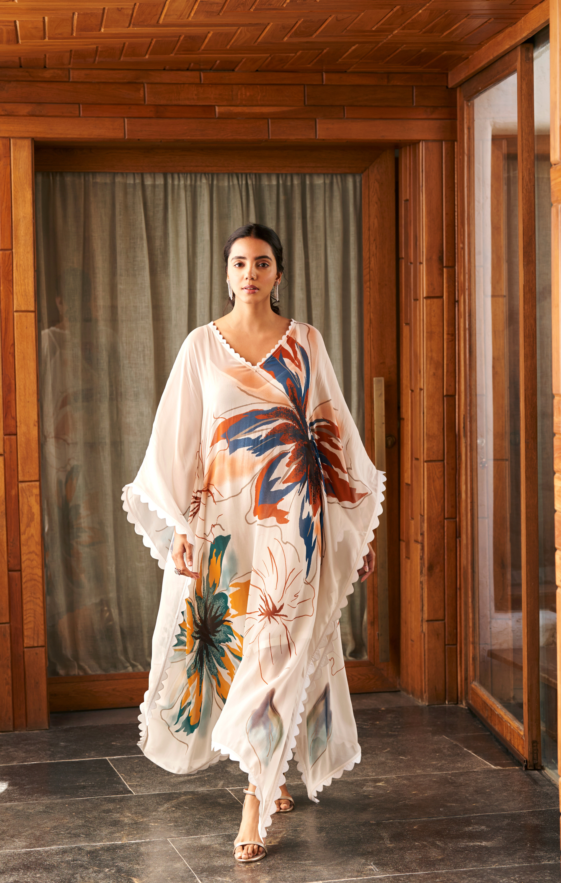 Summer Flower Ivory Long Kaftan