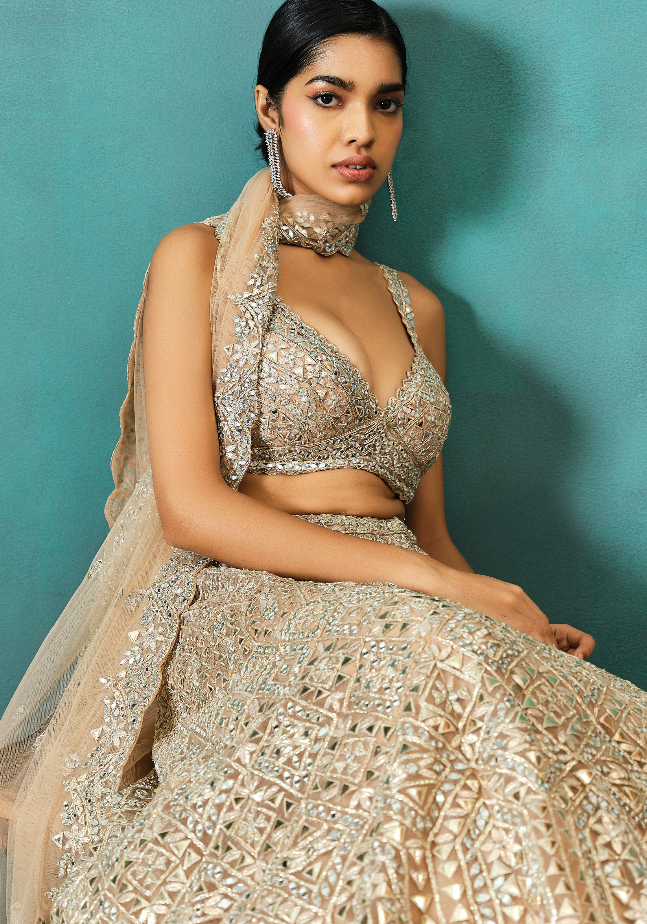 Gold Triangle Net Lehenga