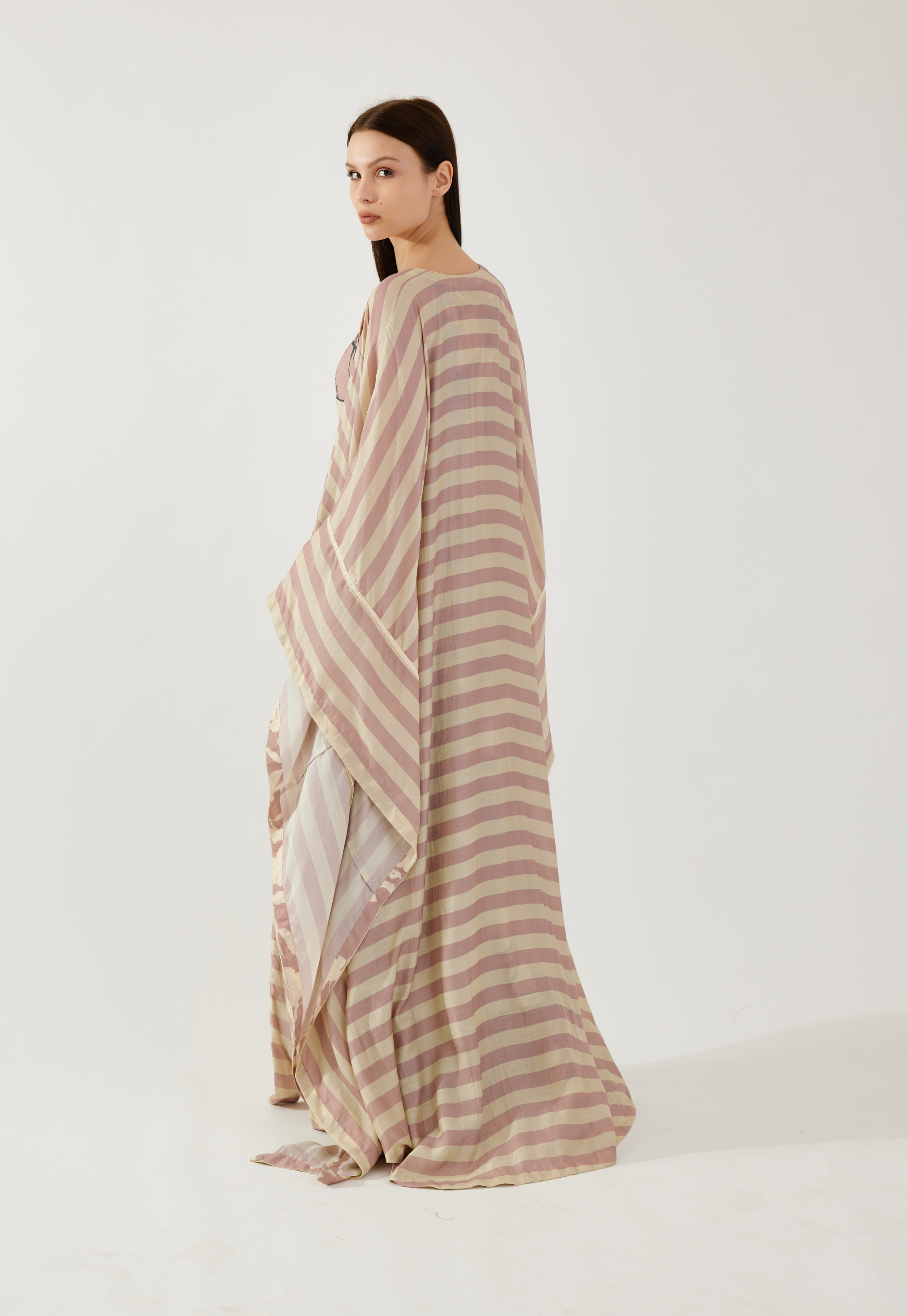 Rose Pink and cream stripe kaftan cape