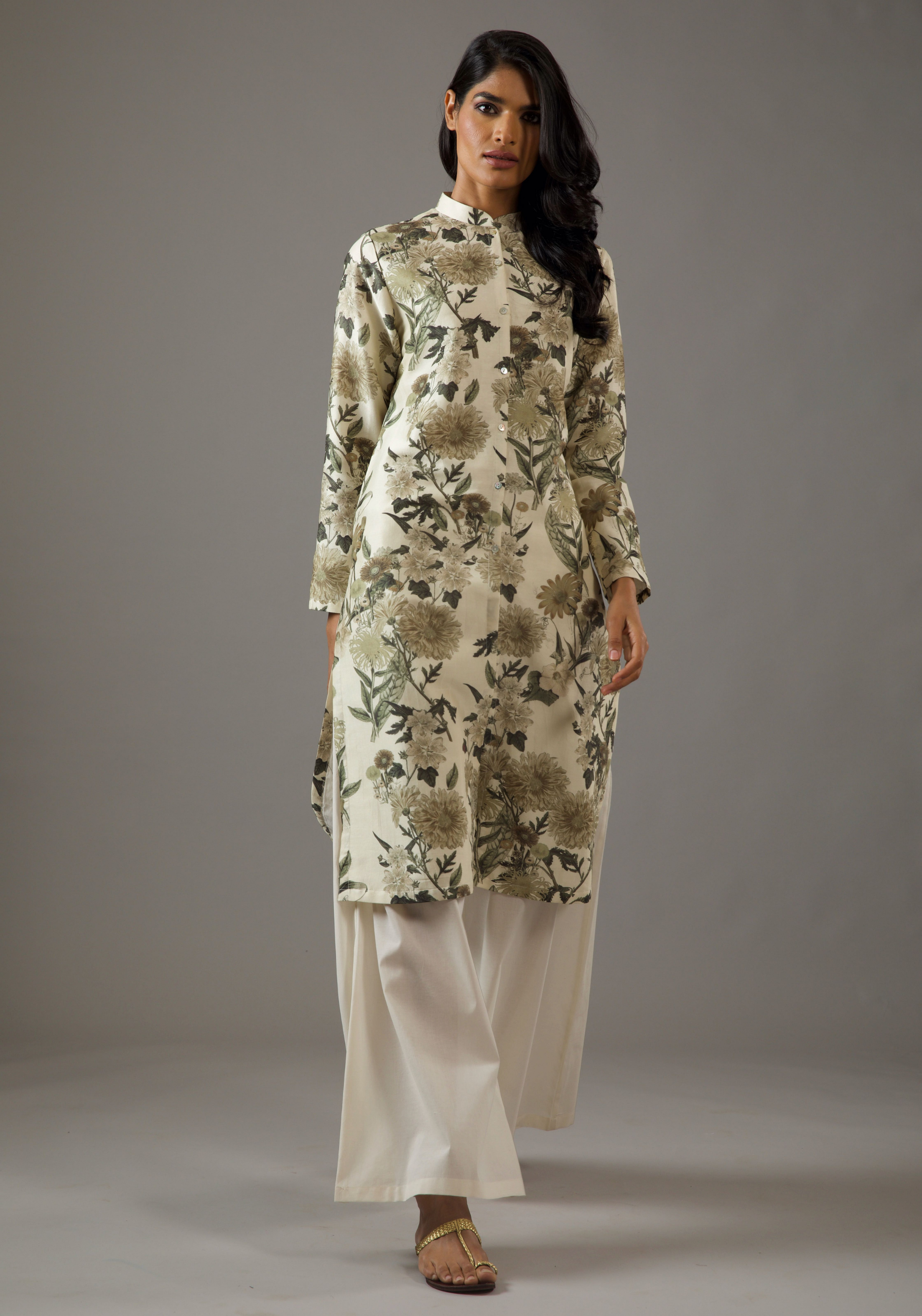 Chanderi Silk Front Open Printed Tunic Set