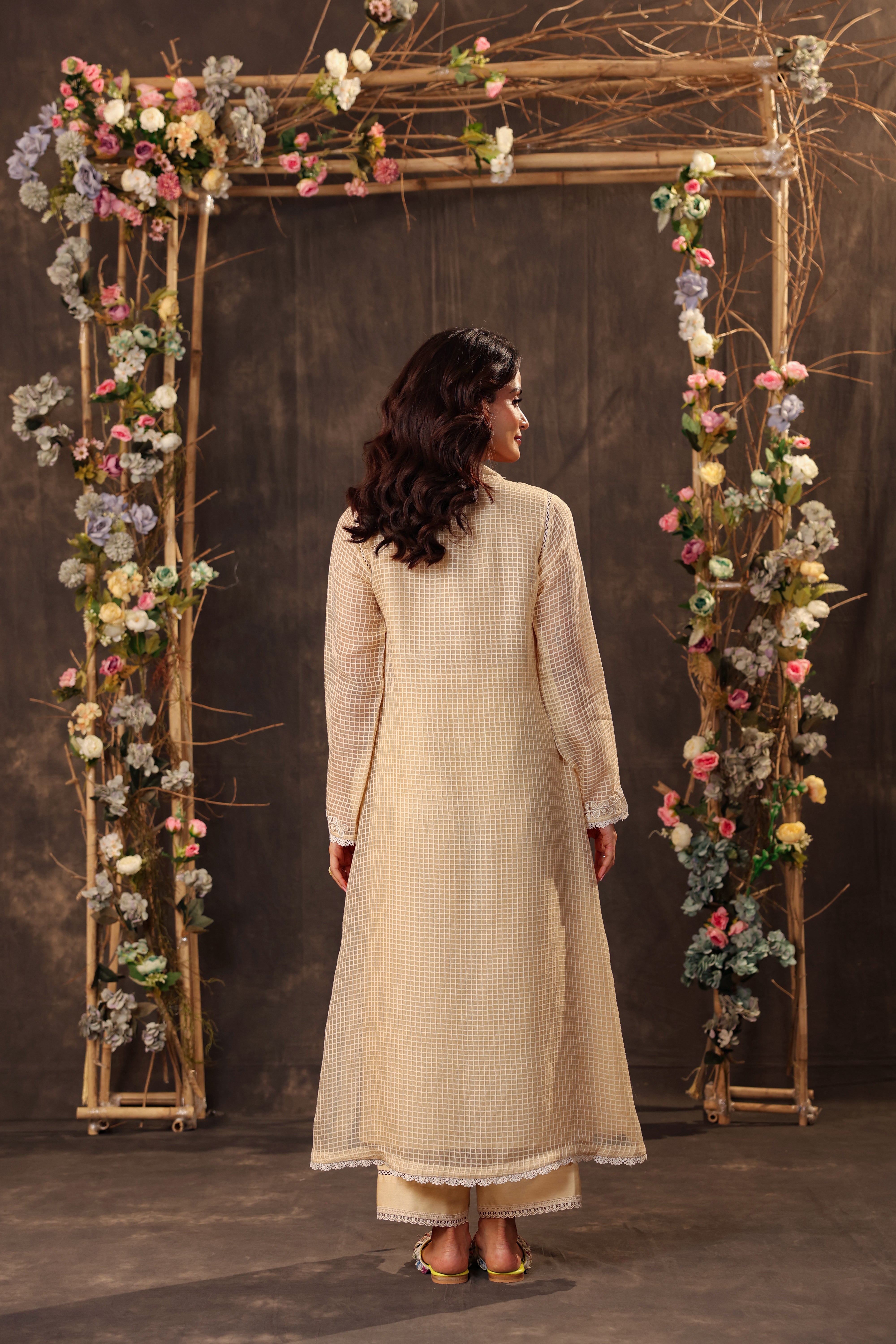 Vaayu Beige Tie-up Kurta Set