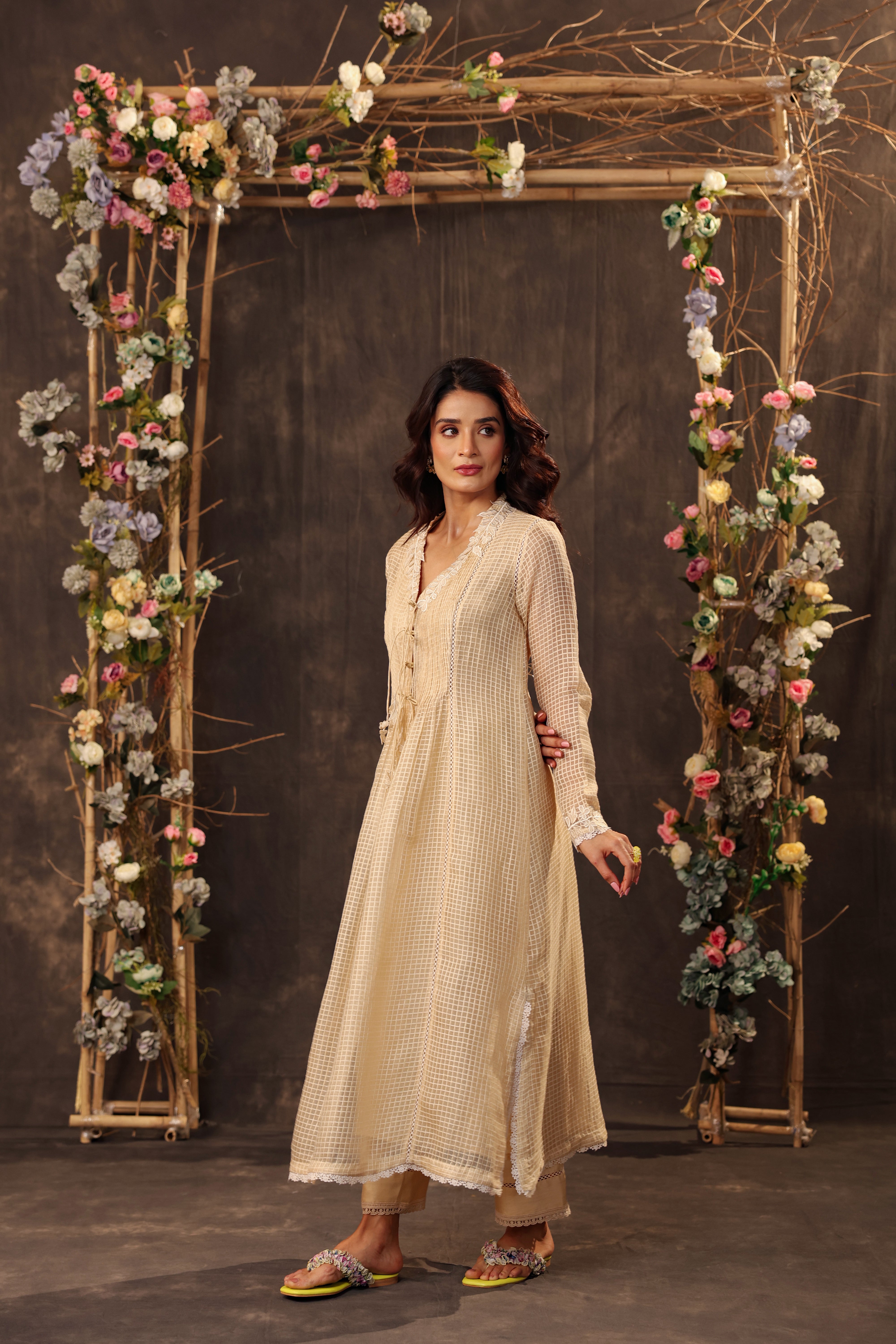 Vaayu Beige Tie-up Kurta Set