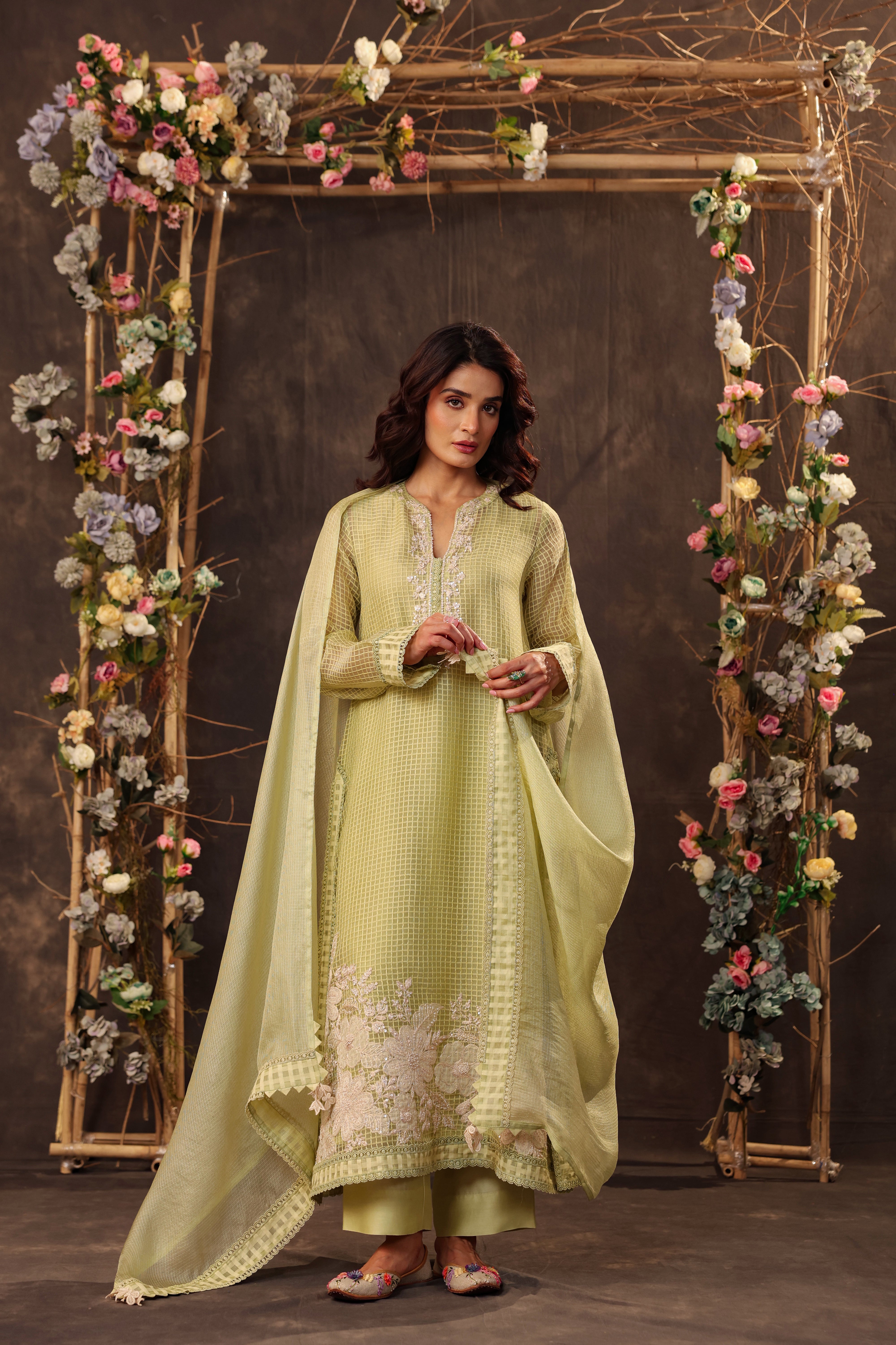 Vaayu Green Straight Long Kurta Set