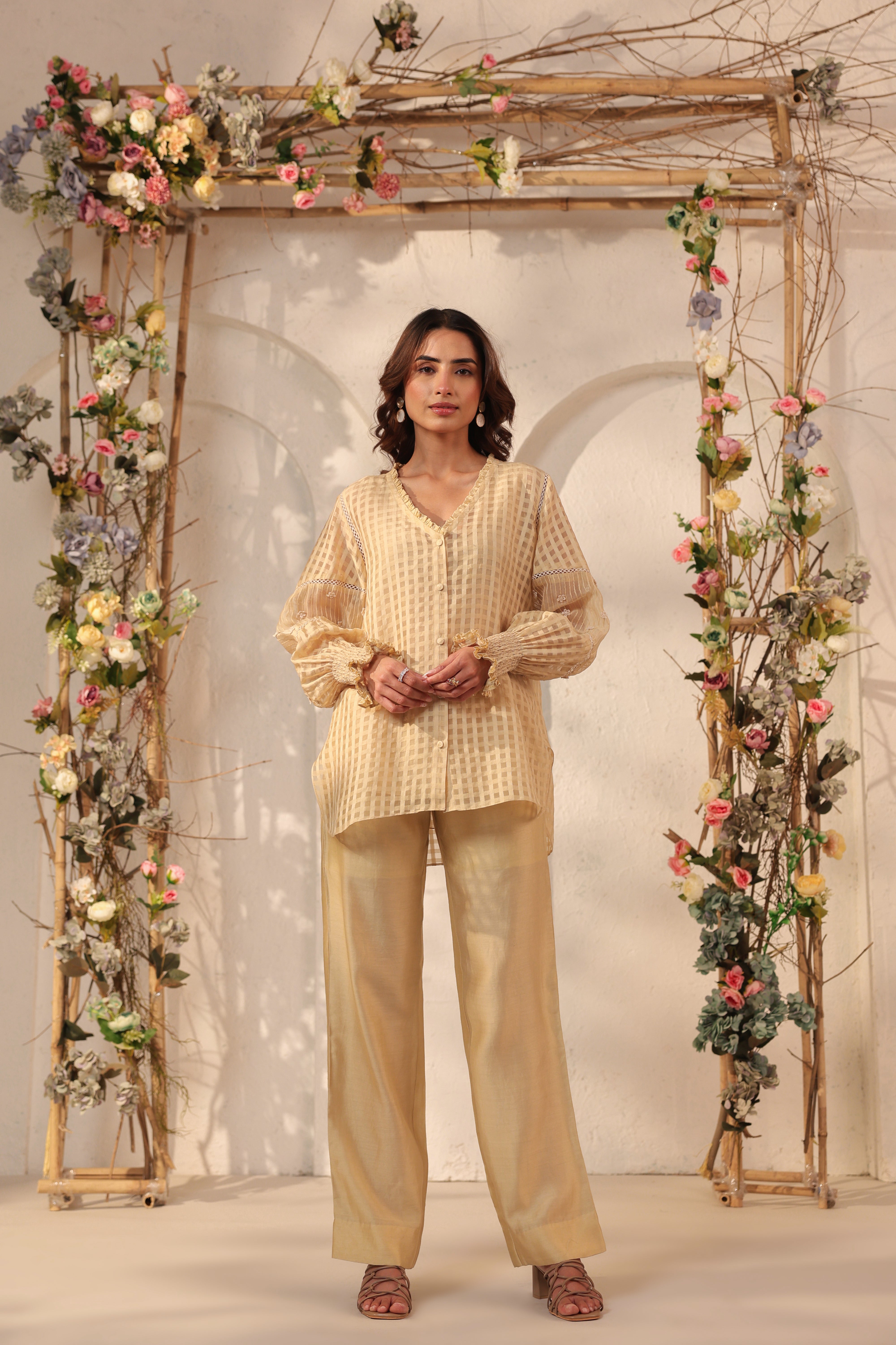 Vaayu Beige V Neck Co Ord Set