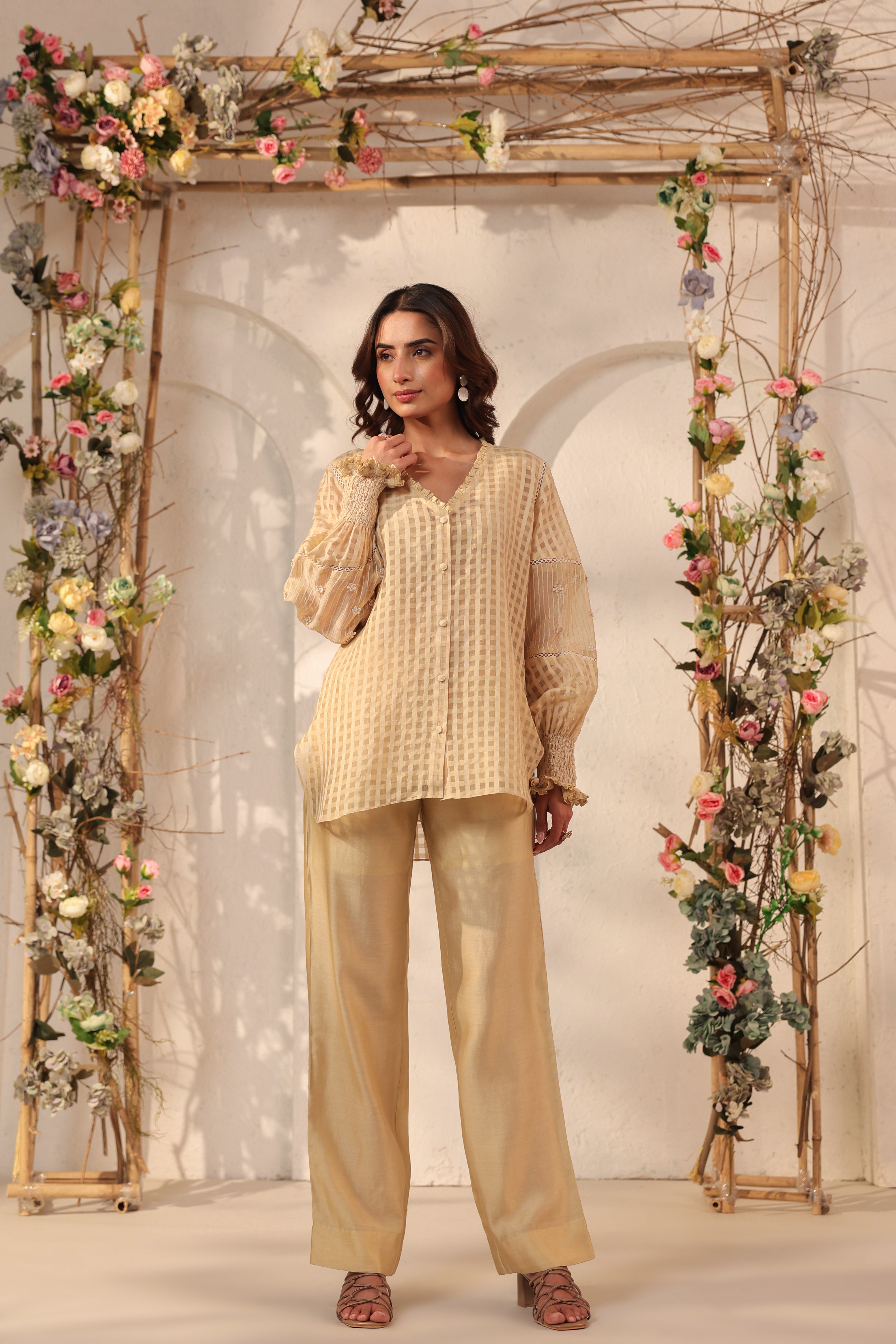 Vaayu Beige V Neck Co Ord Set