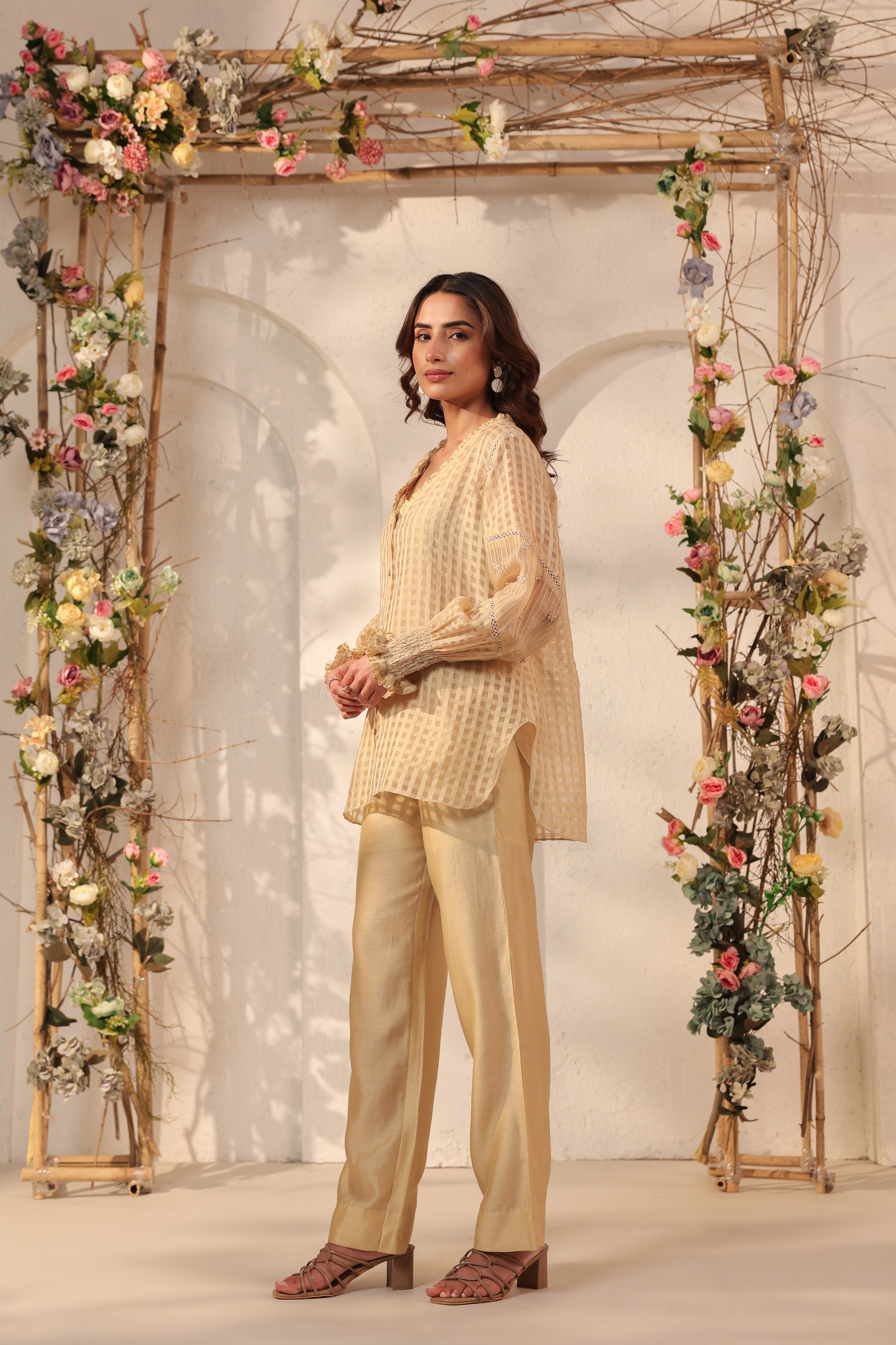 Vaayu Beige V Neck Co Ord Set