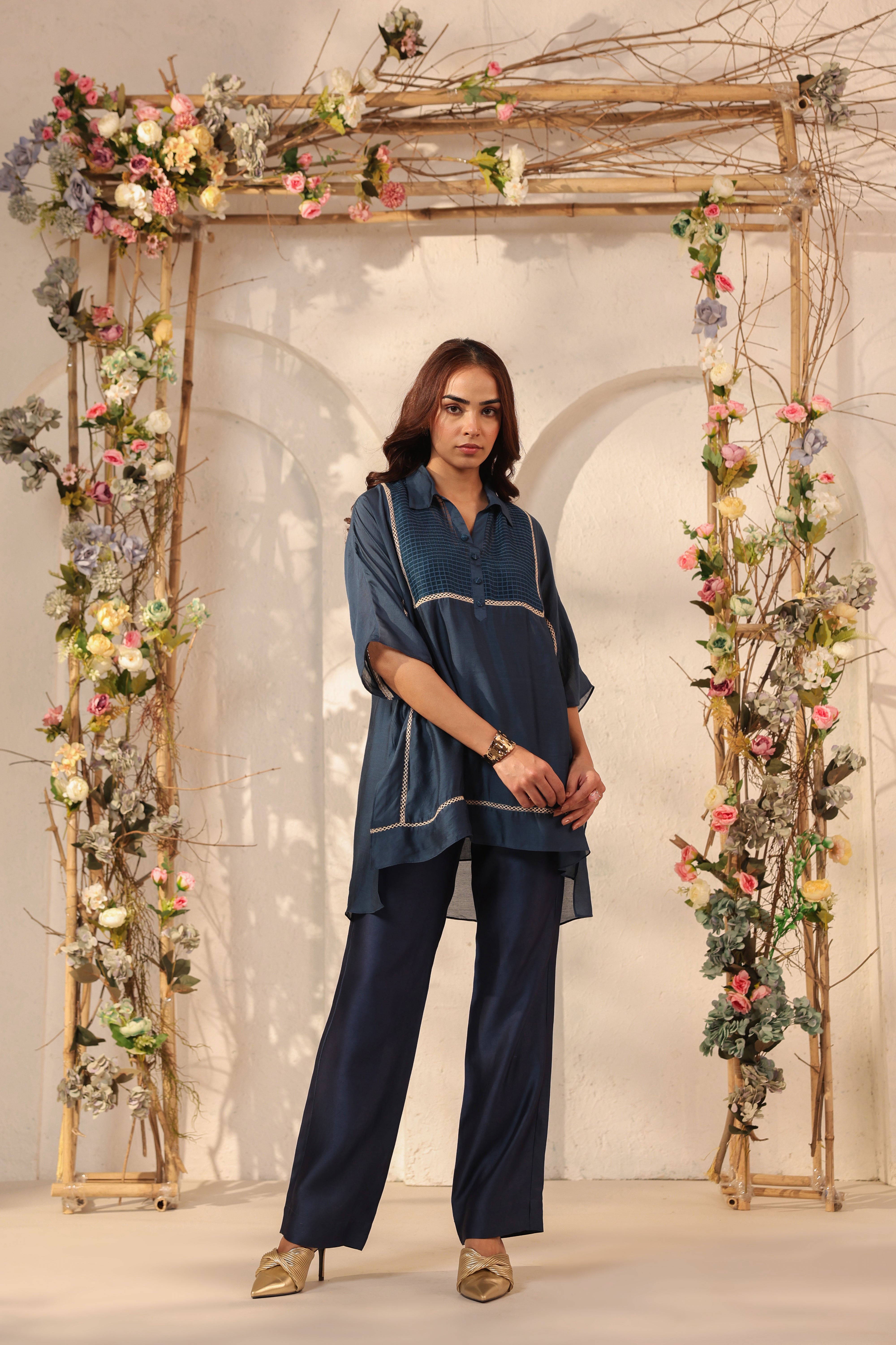 Vaayu Dark Blue Collar Co-ord Set