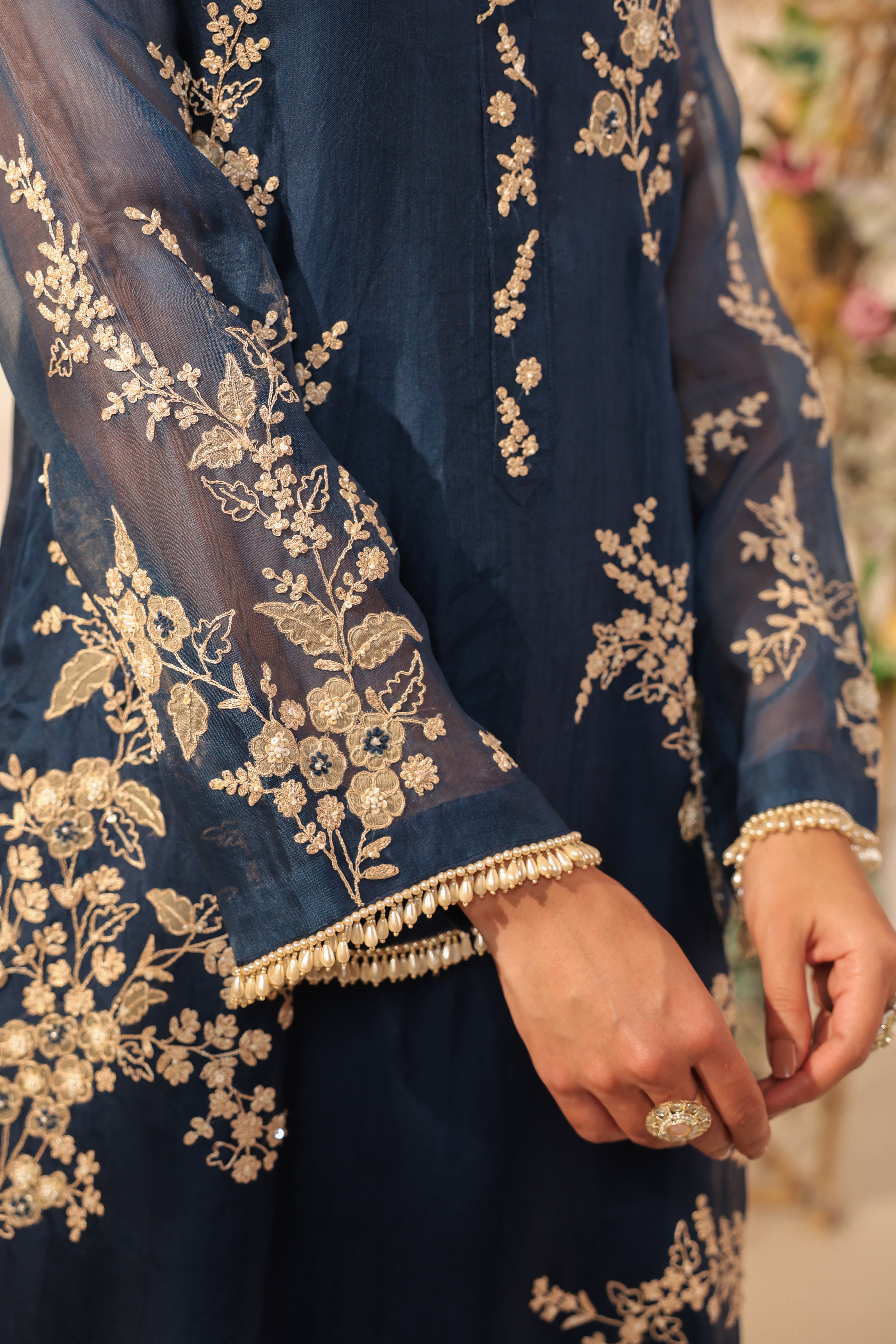 Vaayu Dark Blue Jaal Straight Kurta Set