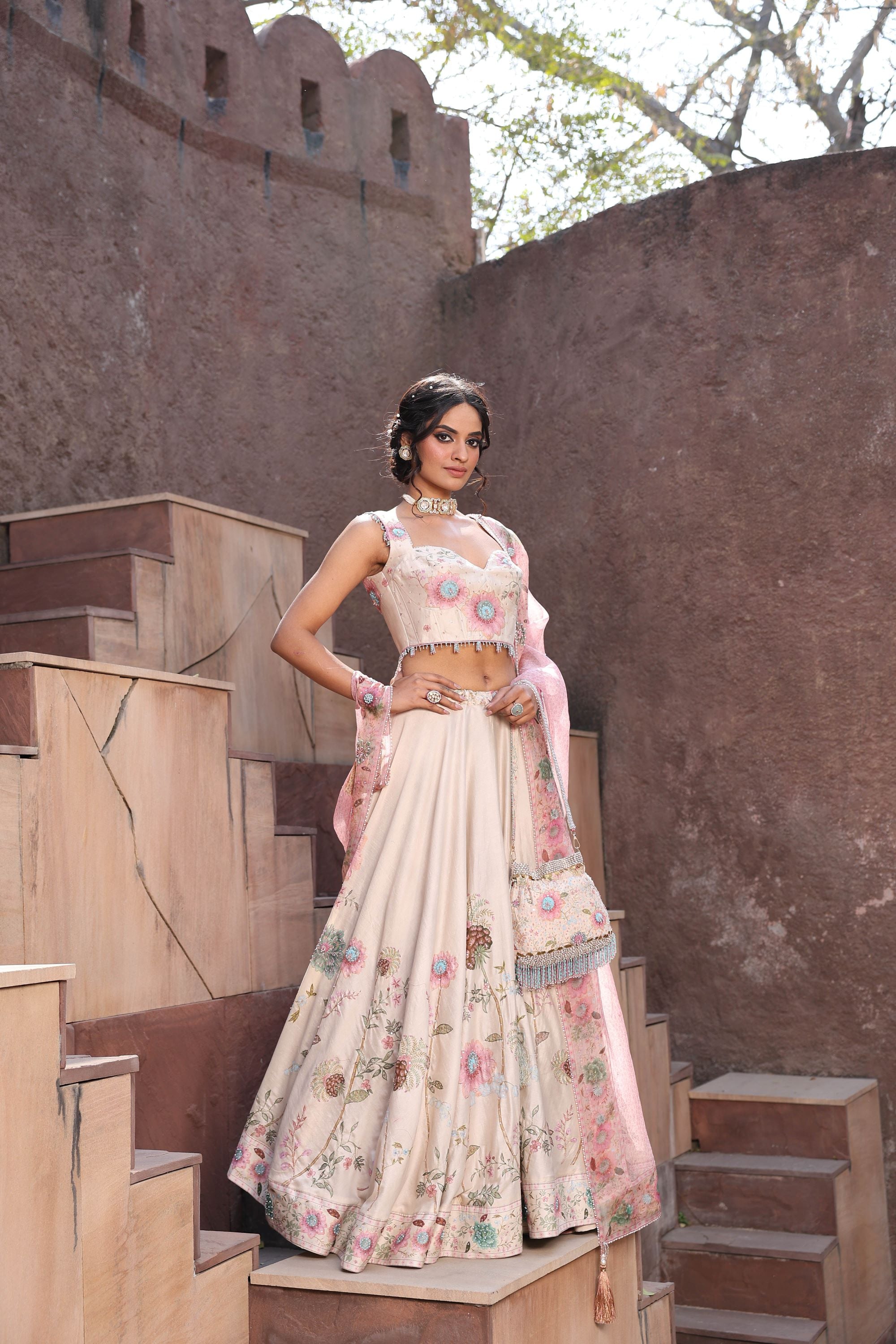 Ivory Mughal Lehenga