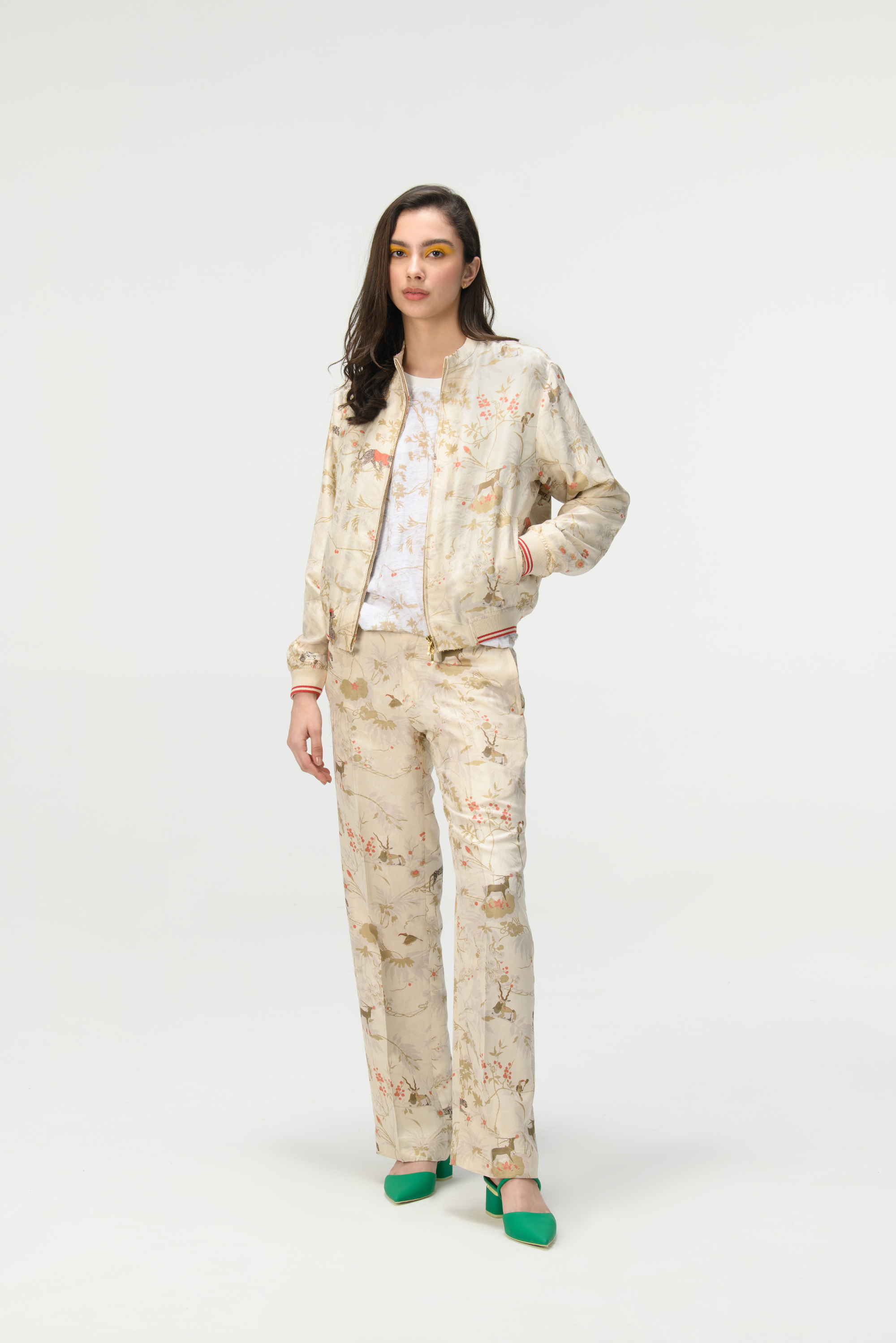 Rainforest Janbaaz Bomber Jacket Ivory Silk Damask