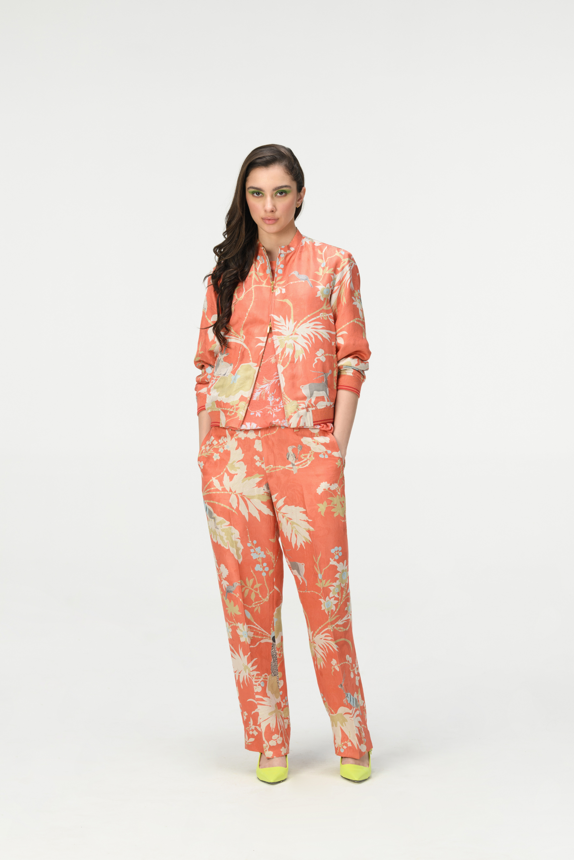 Rainforest Straight Fit Trousers Coral Silk Damask