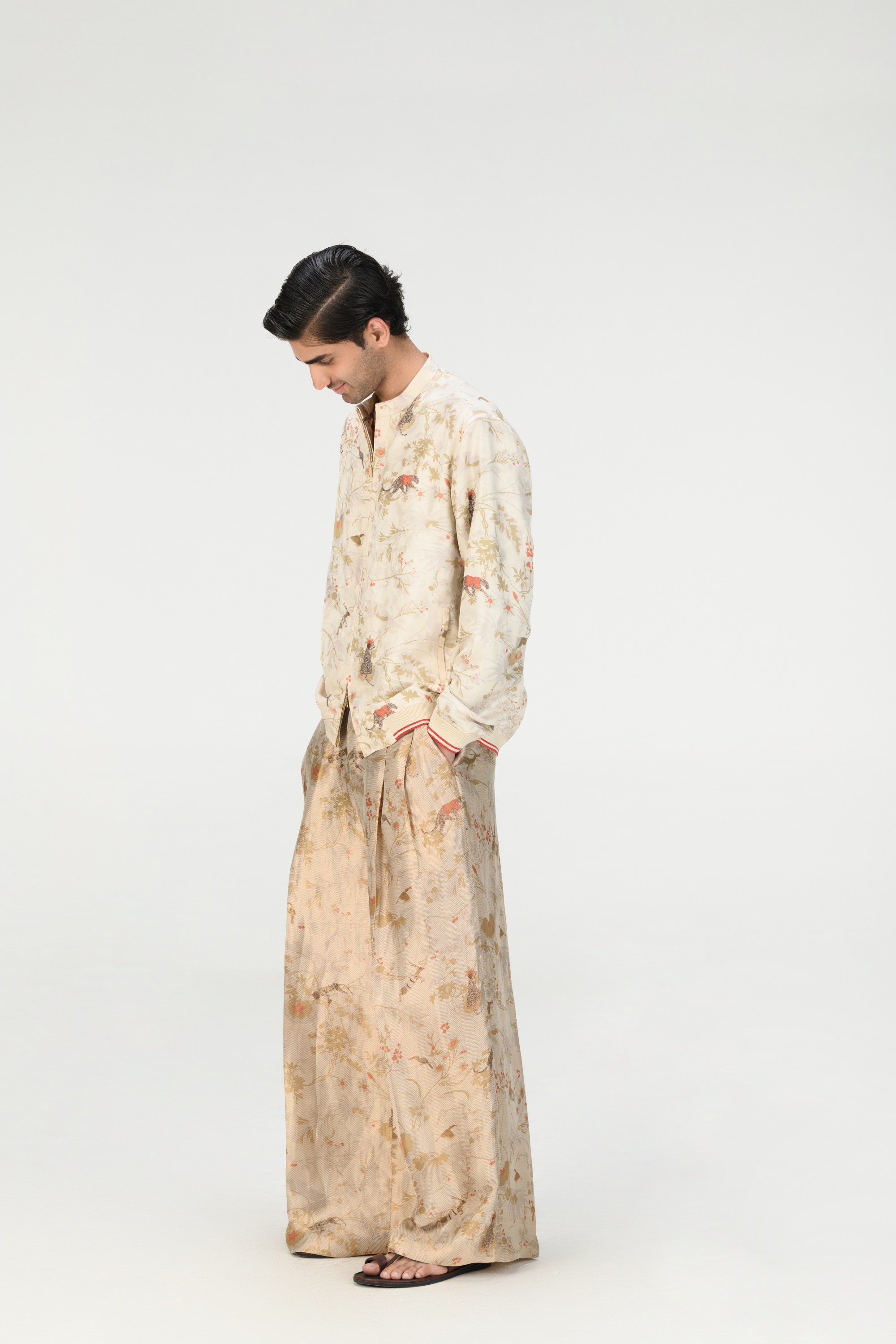 Rainforest Janbaaz Bomber Jacket Ivory Silk Damask