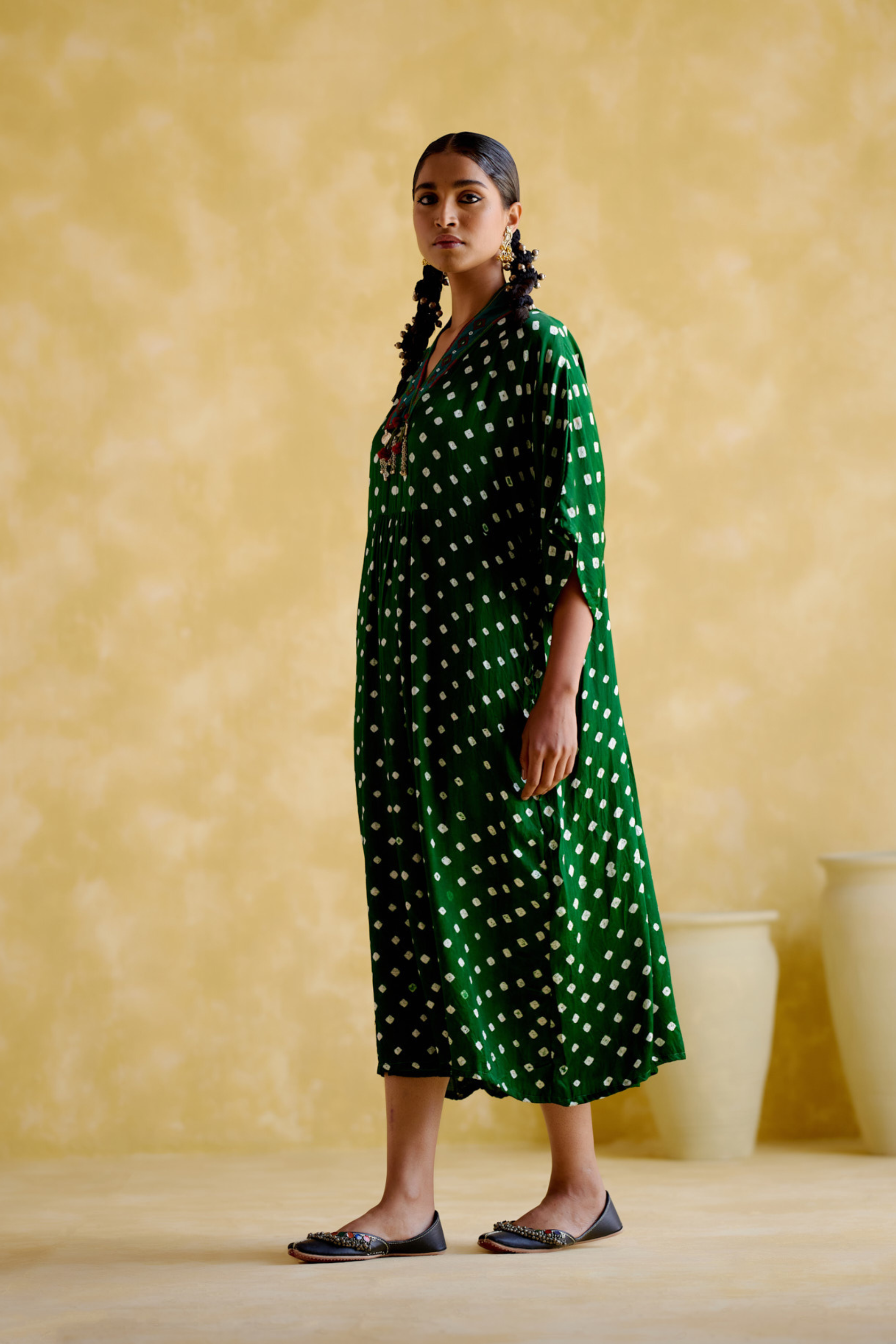 Devadarsana- green handcrafted kaftan