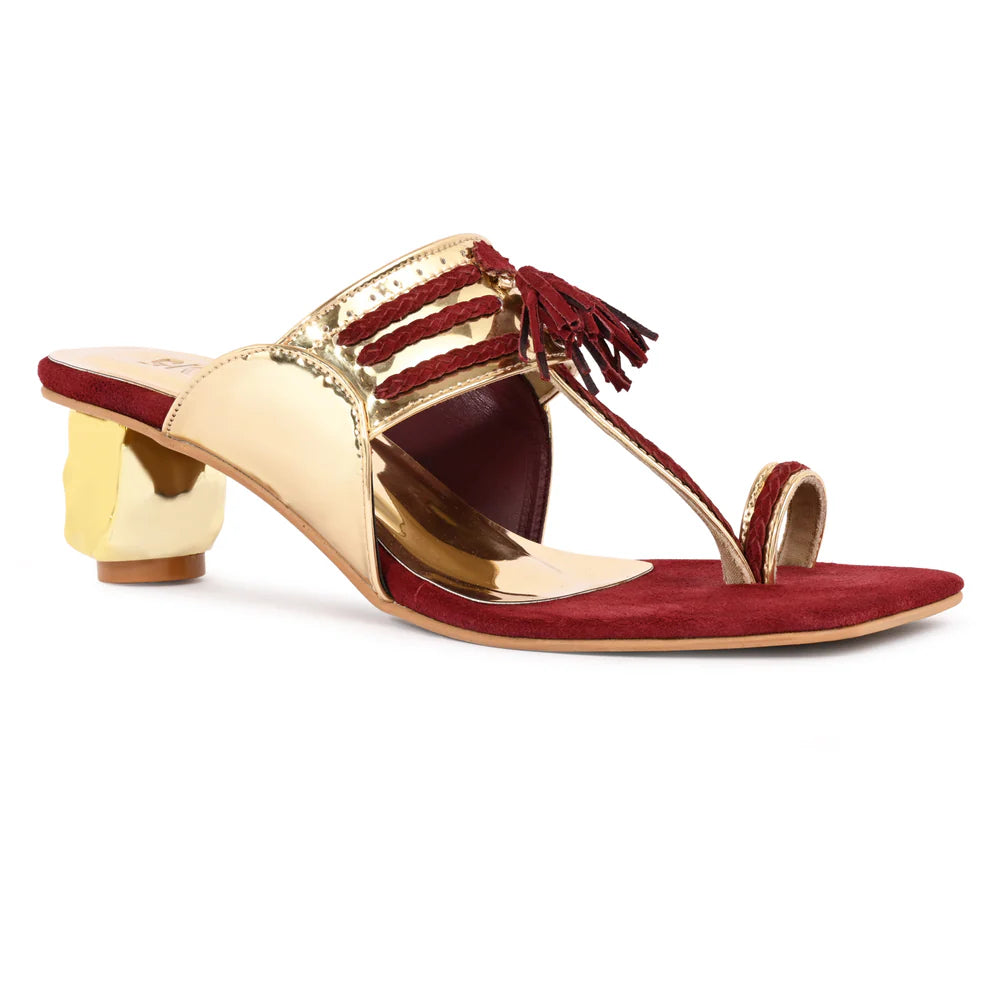 Metallic Gold & Maroon Kolhapuri Heel
