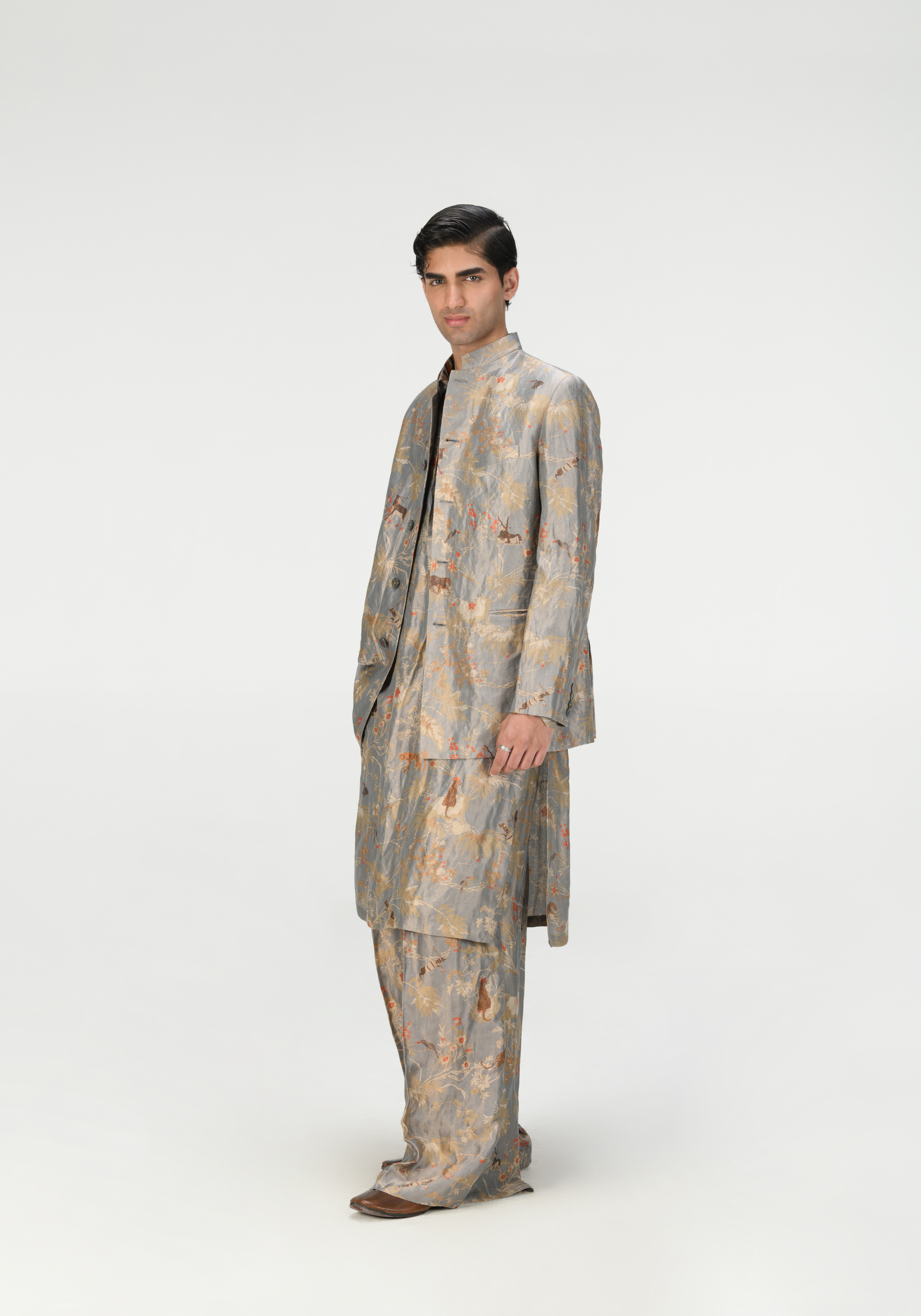 Rainforest Bandhgala Mcloud Silk Brocade Zig Zag