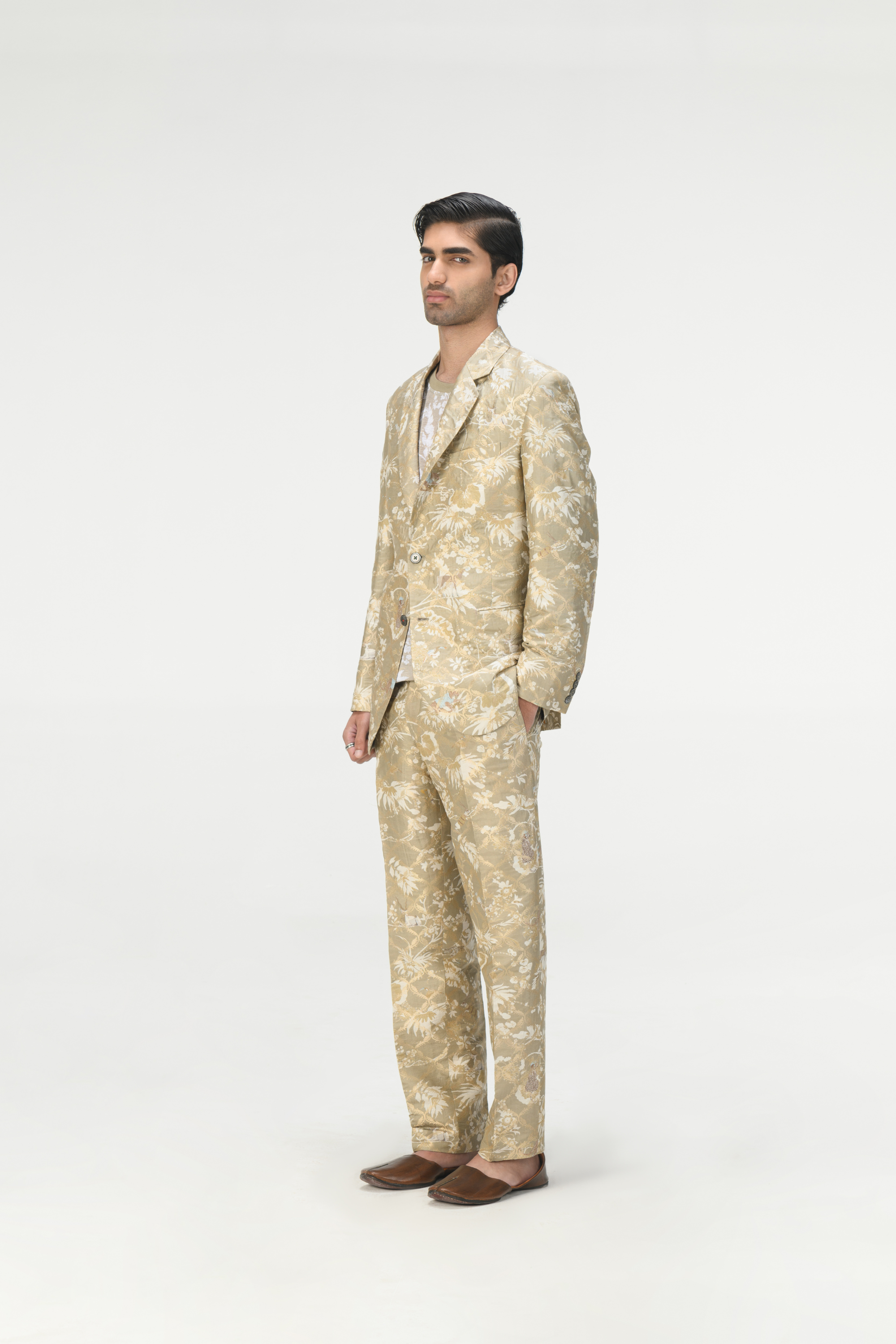 Rainforest Classic Trousers Oyster Grey Silk Brocade