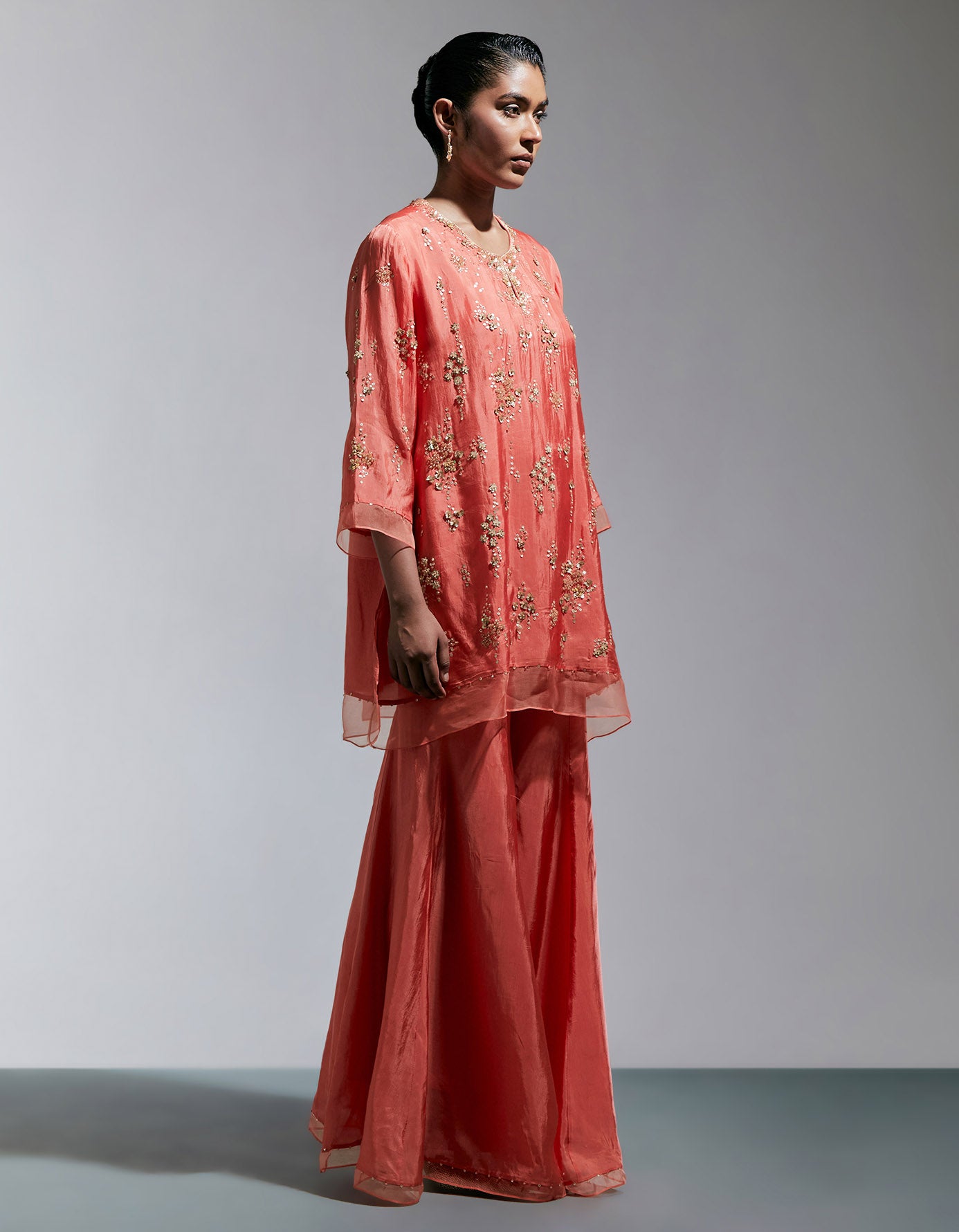 Vermillion Silk Sharara Set