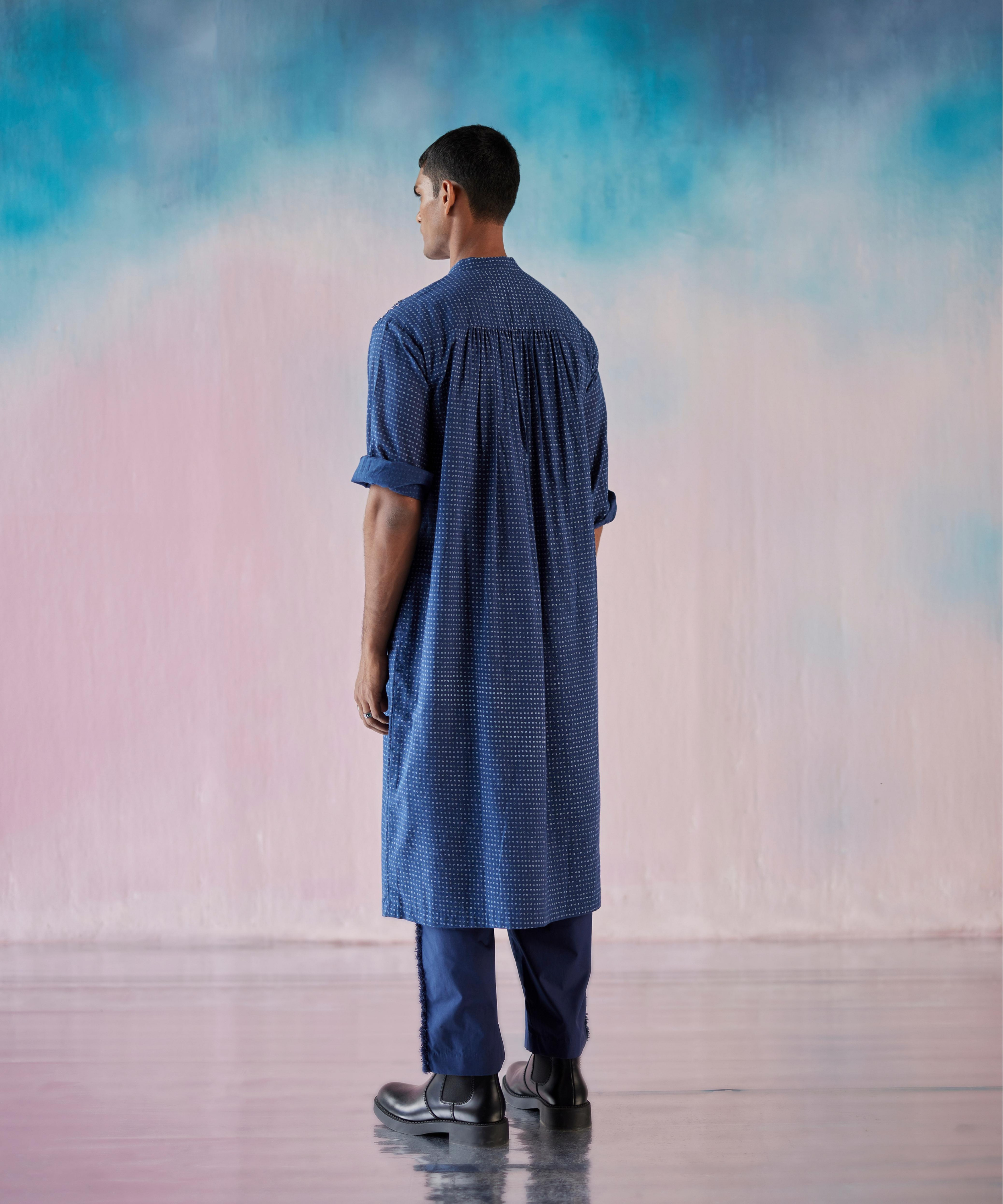 Small Heart Printed Pixel Emb Gathered Back Bishop Sleeve Kurta