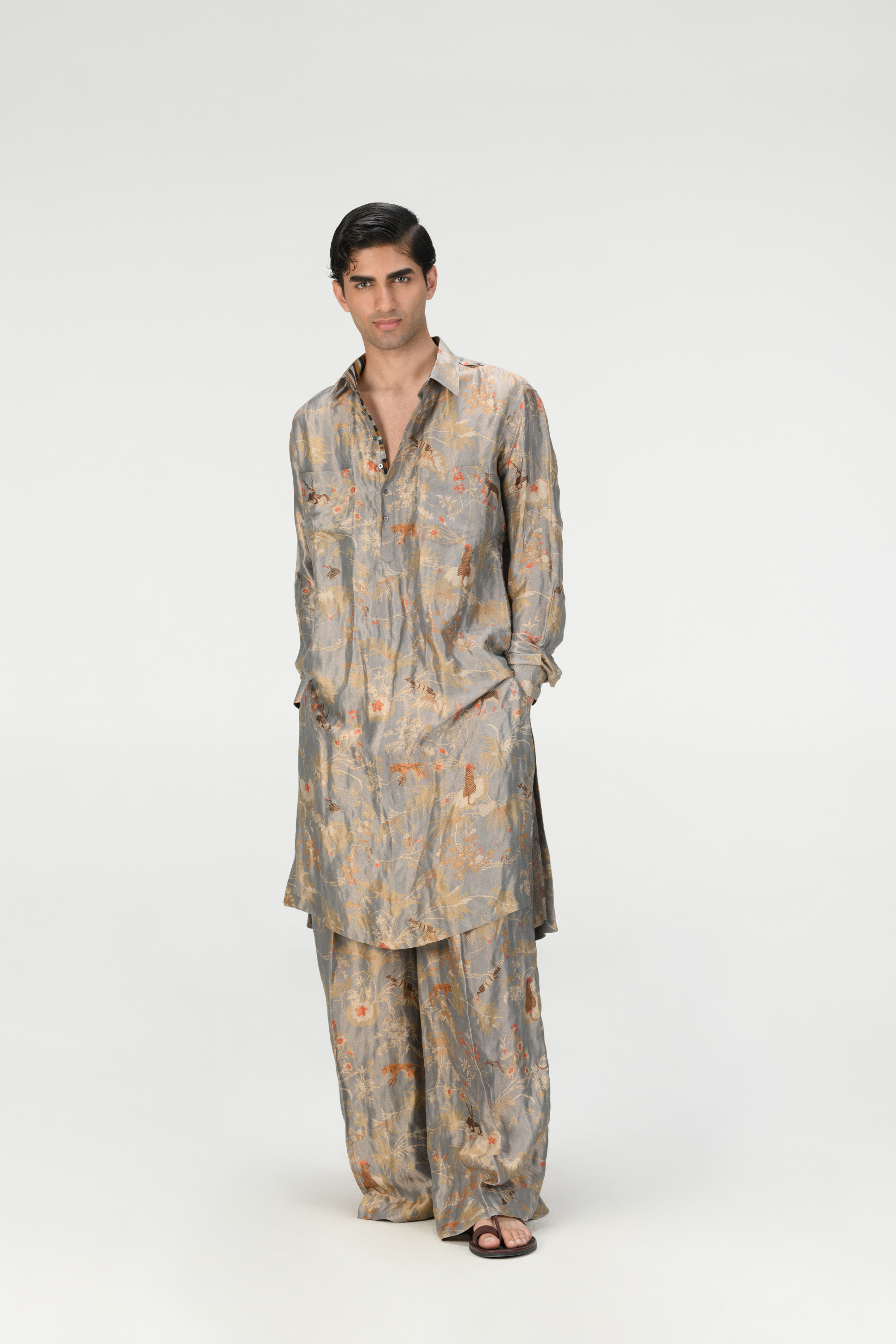 Rainforest Bullet Kurta Monsoon Cloud Zig Zag Silk Brocade