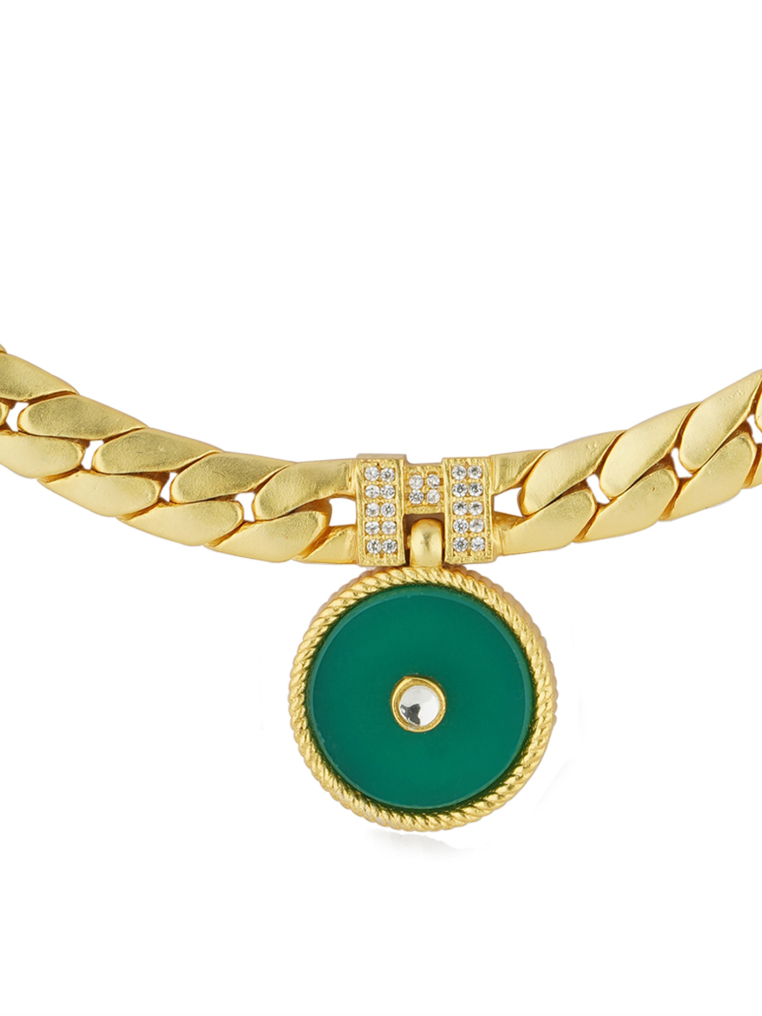 Modern Begum Green Onyx Link Necklace