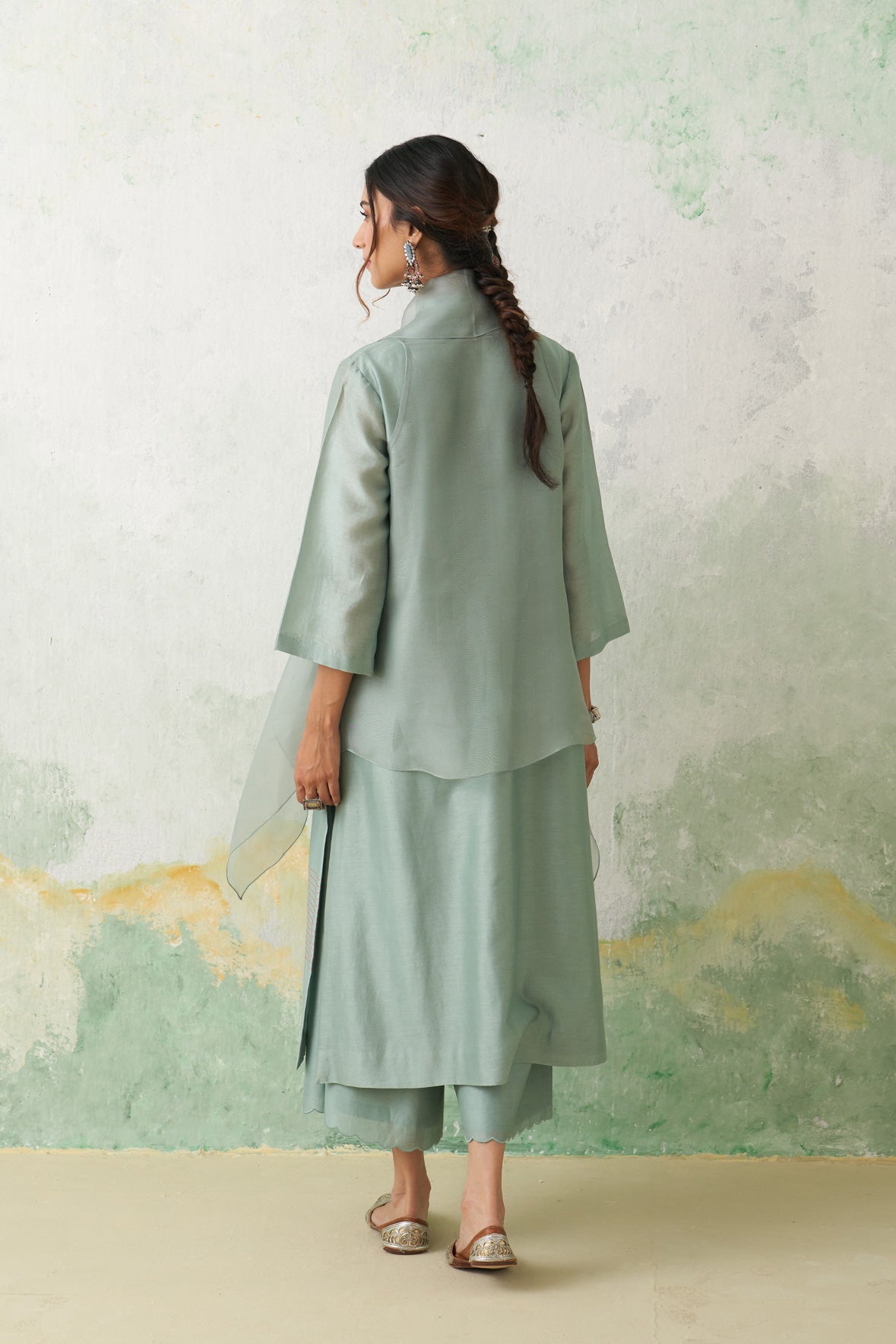 Aqua Chanderi Kashmiri Emb. Kurta Set