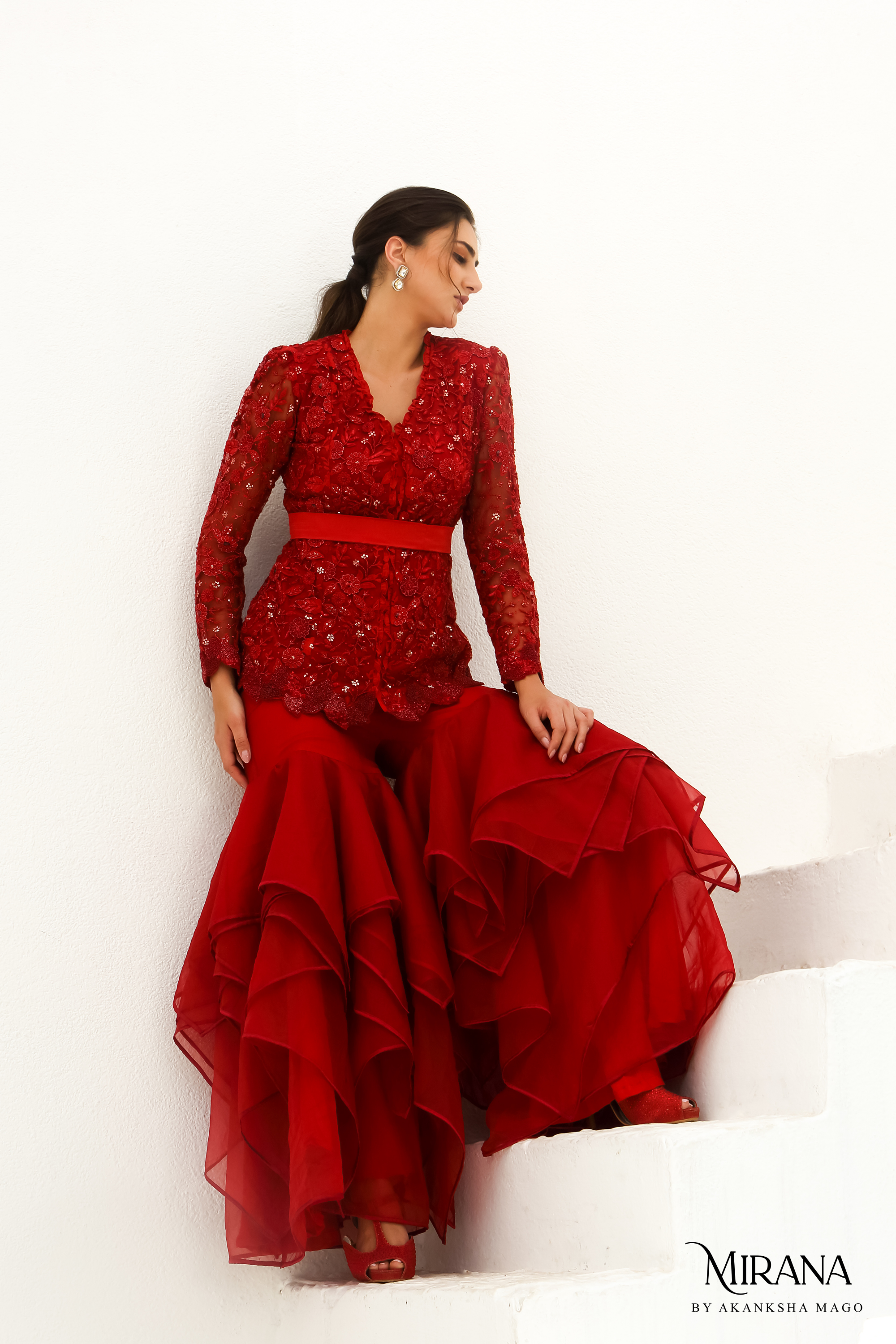 Carmine - Scarlet Red Jacket Garara Set
