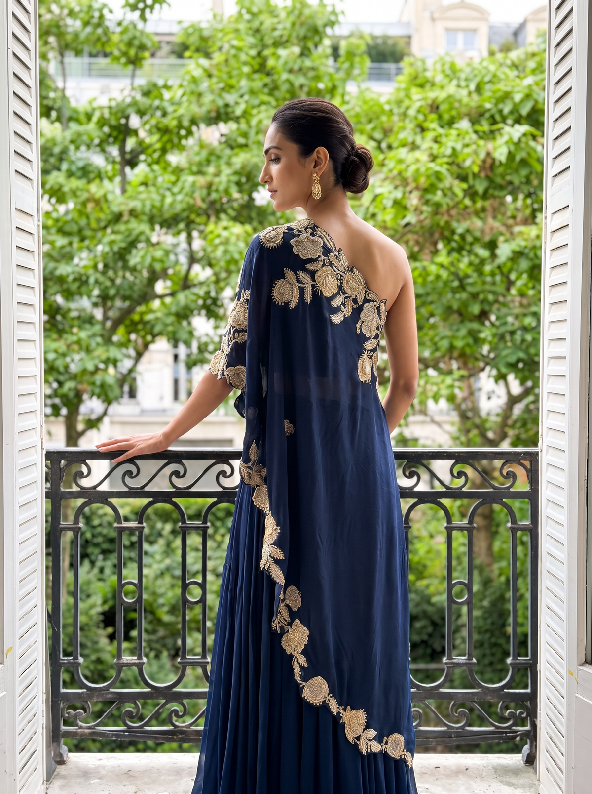 Celestine - Hand Embroidered Cape And Flared Sharara