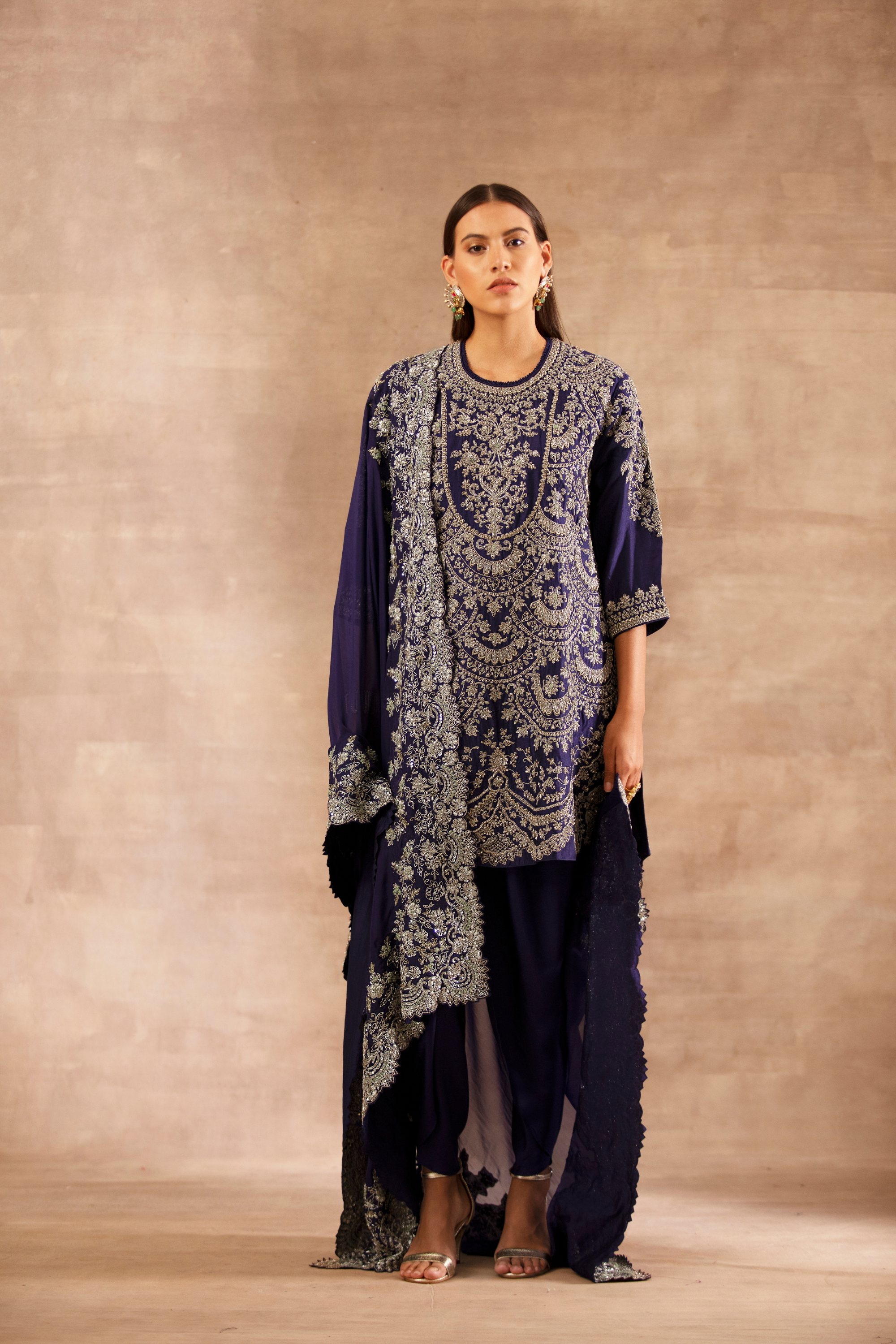 Purple Embroidered Tunic Set