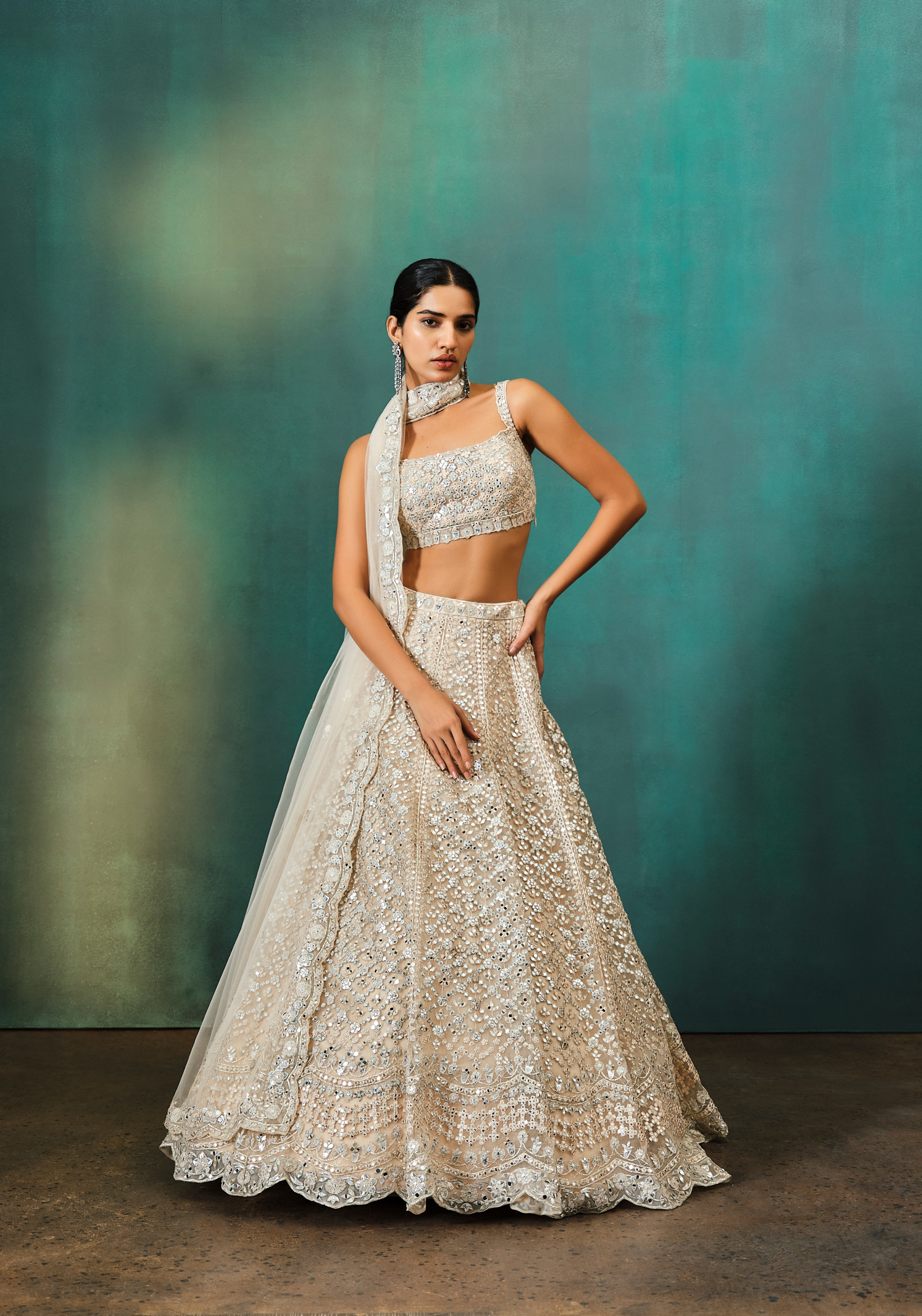 Blush Checks Floral Net Lehenga