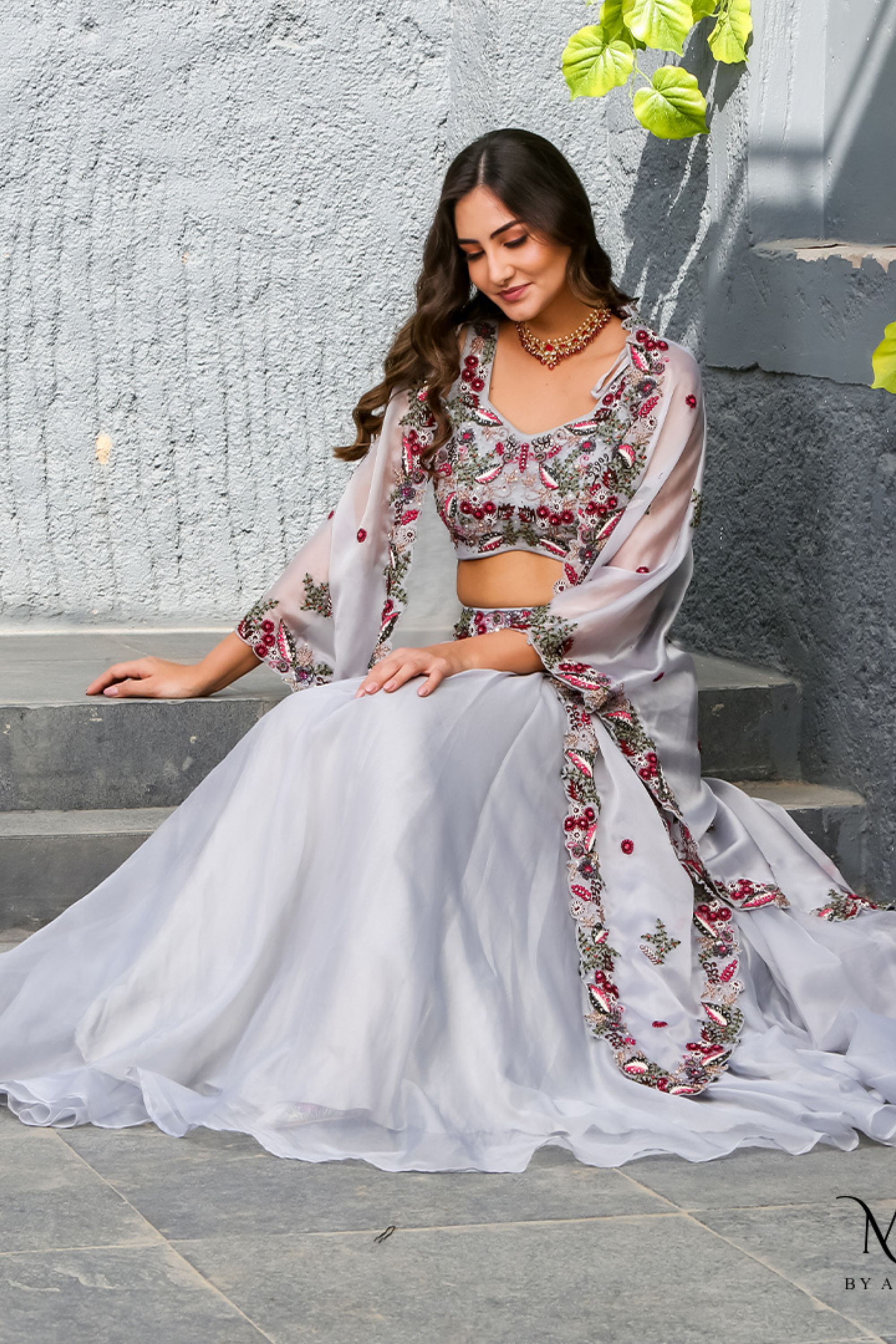 Alia- Embellished Lavender Cape and Skirt Set