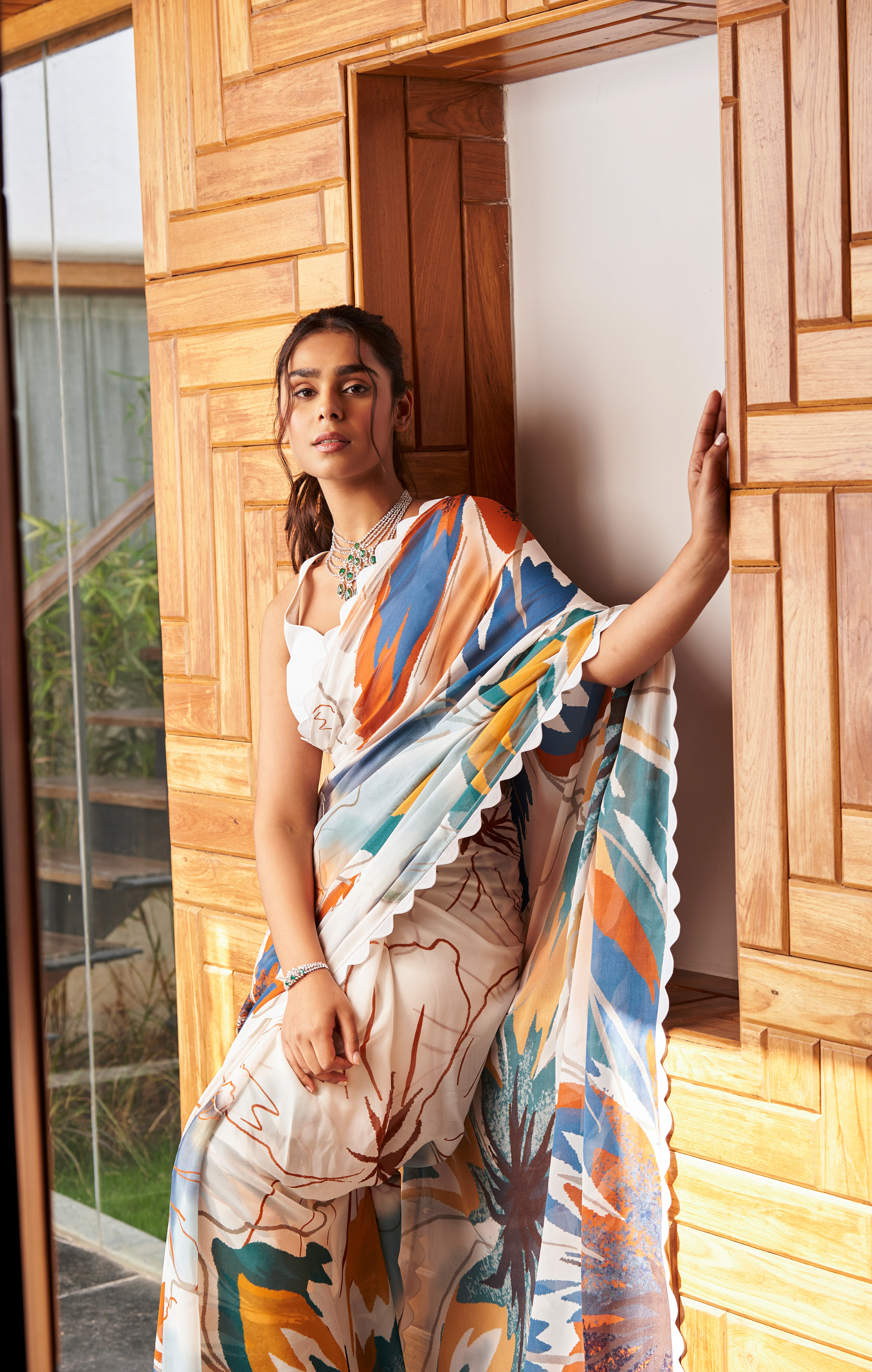 Summer Flower Ivory Saree Set