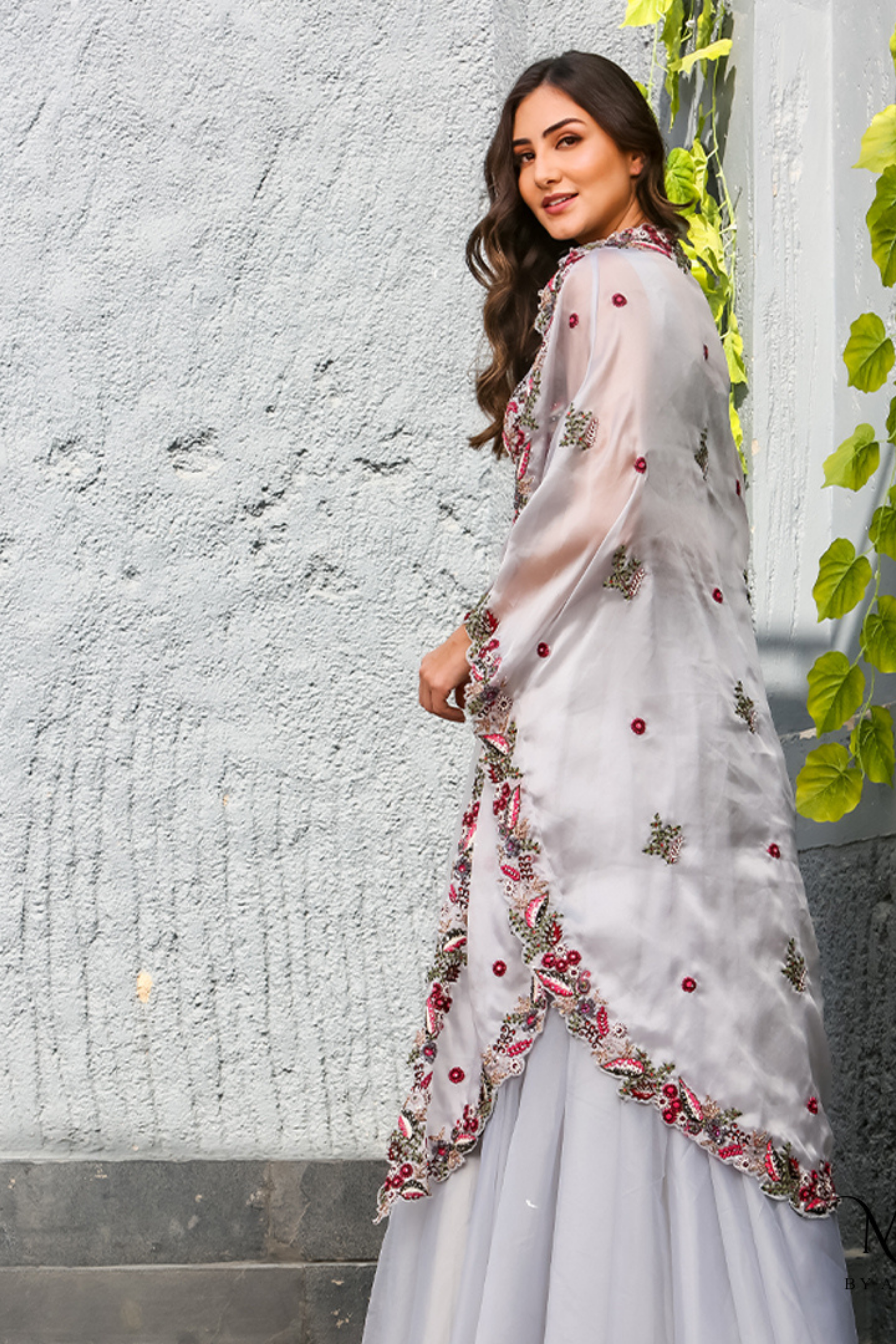 Alia- Embellished Lavender Cape and Skirt Set