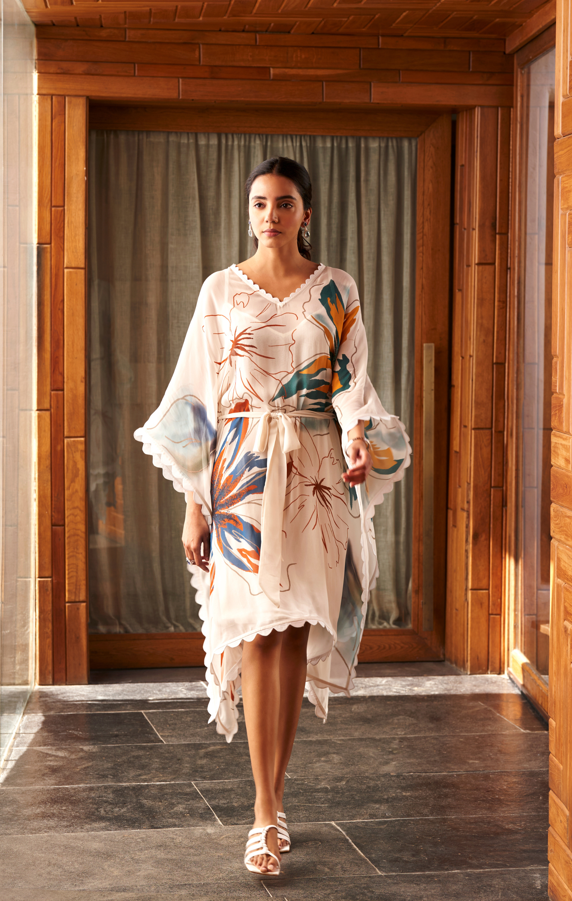 Summer Flower Ivory Short Kaftan