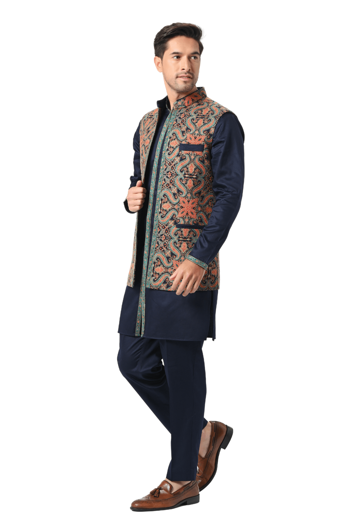 Kasmhiri Sozni Embroidered Open Bandi Jacket