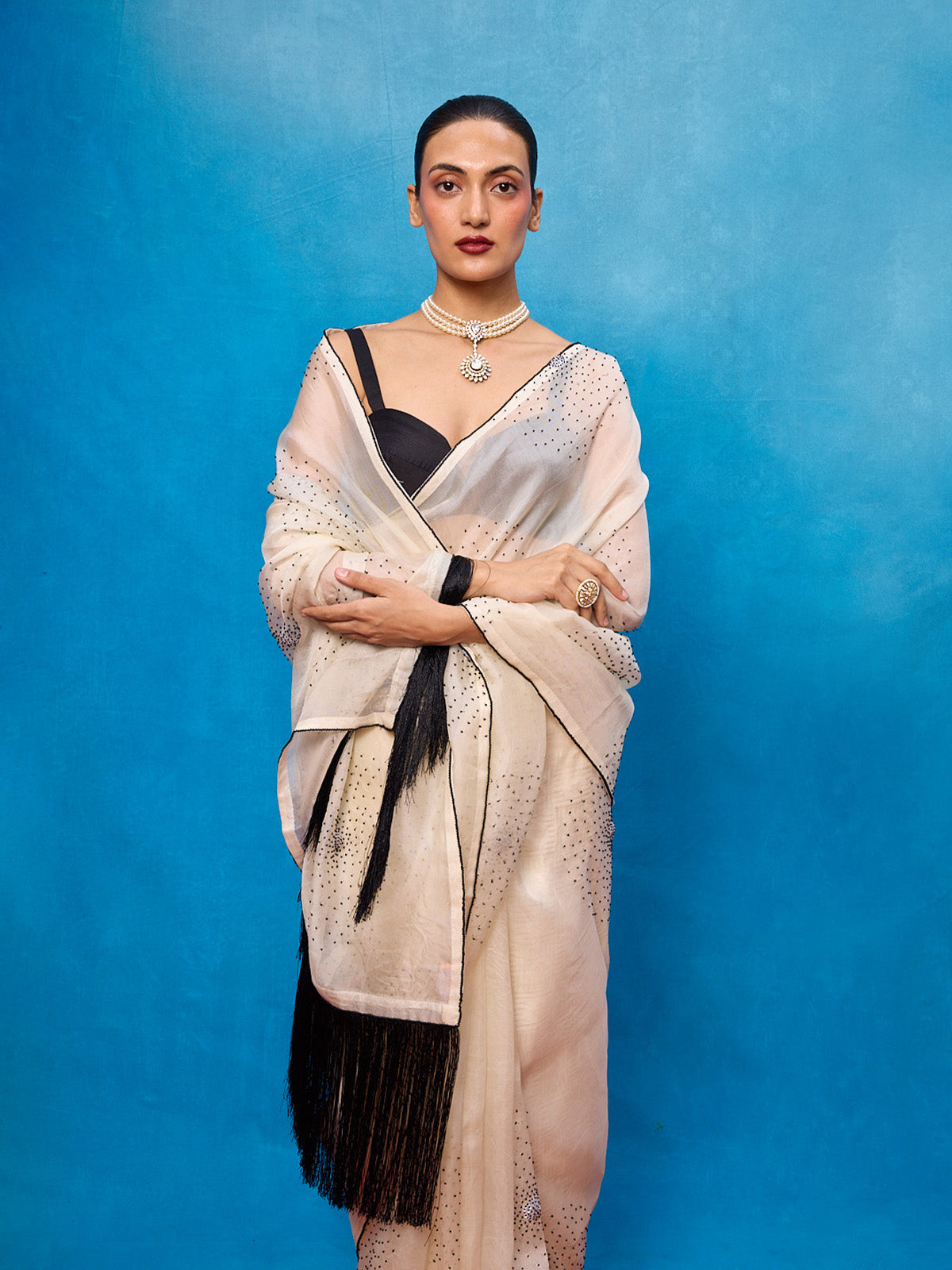 Handwoven Off-white Kora Banarasi Saree