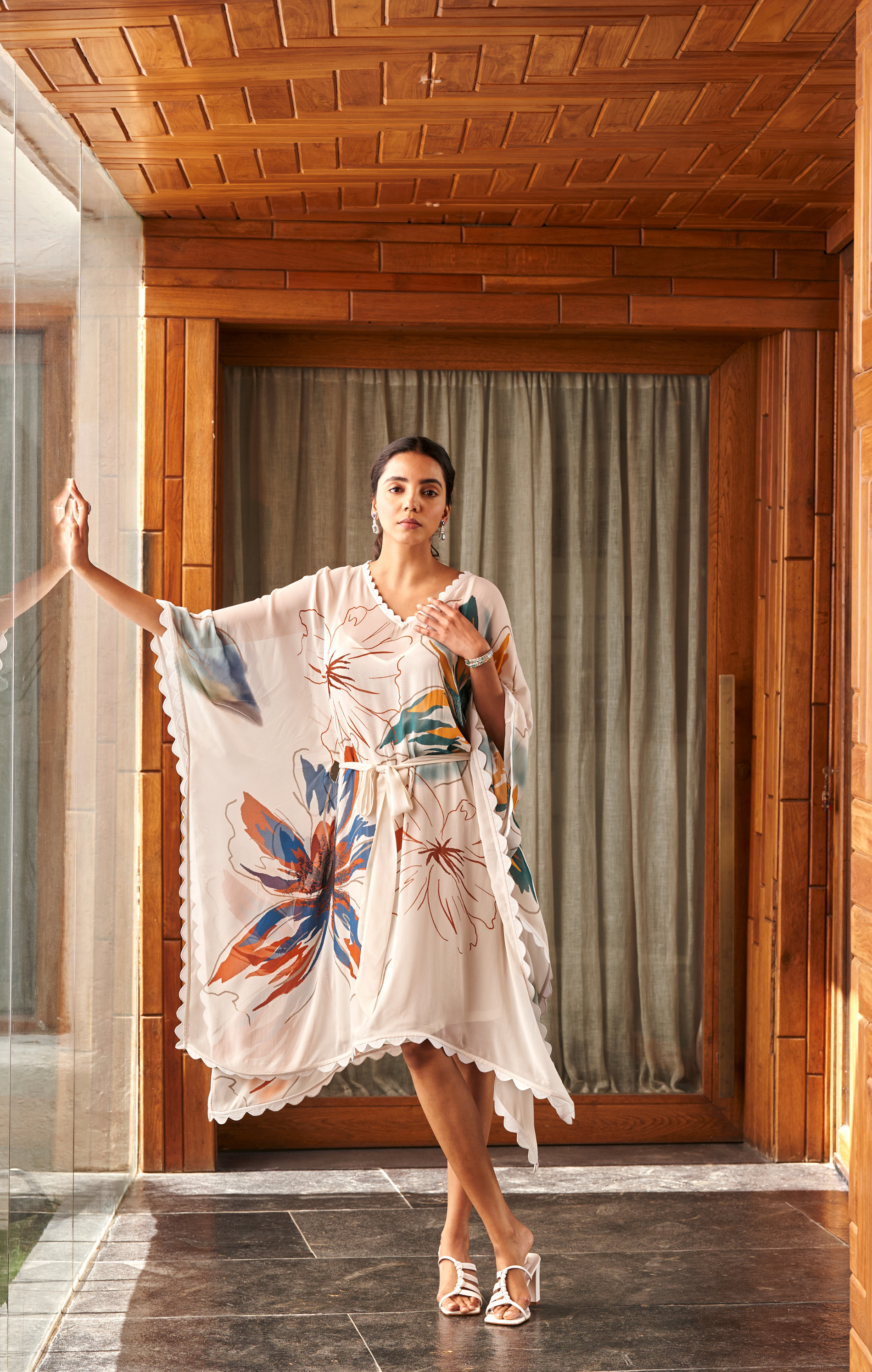 Summer Flower Ivory Short Kaftan
