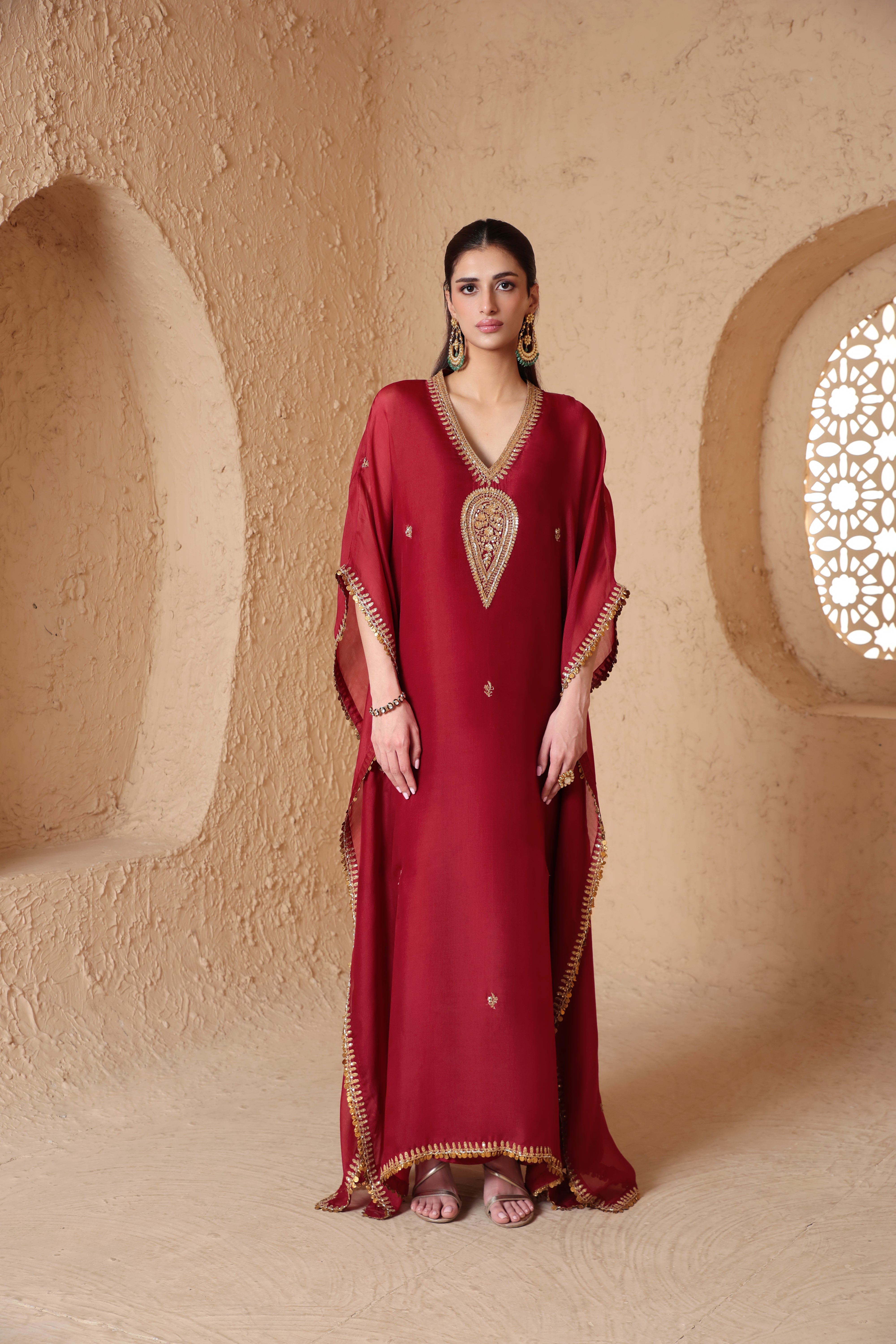 Mehrang Maroon Kaftan Set
