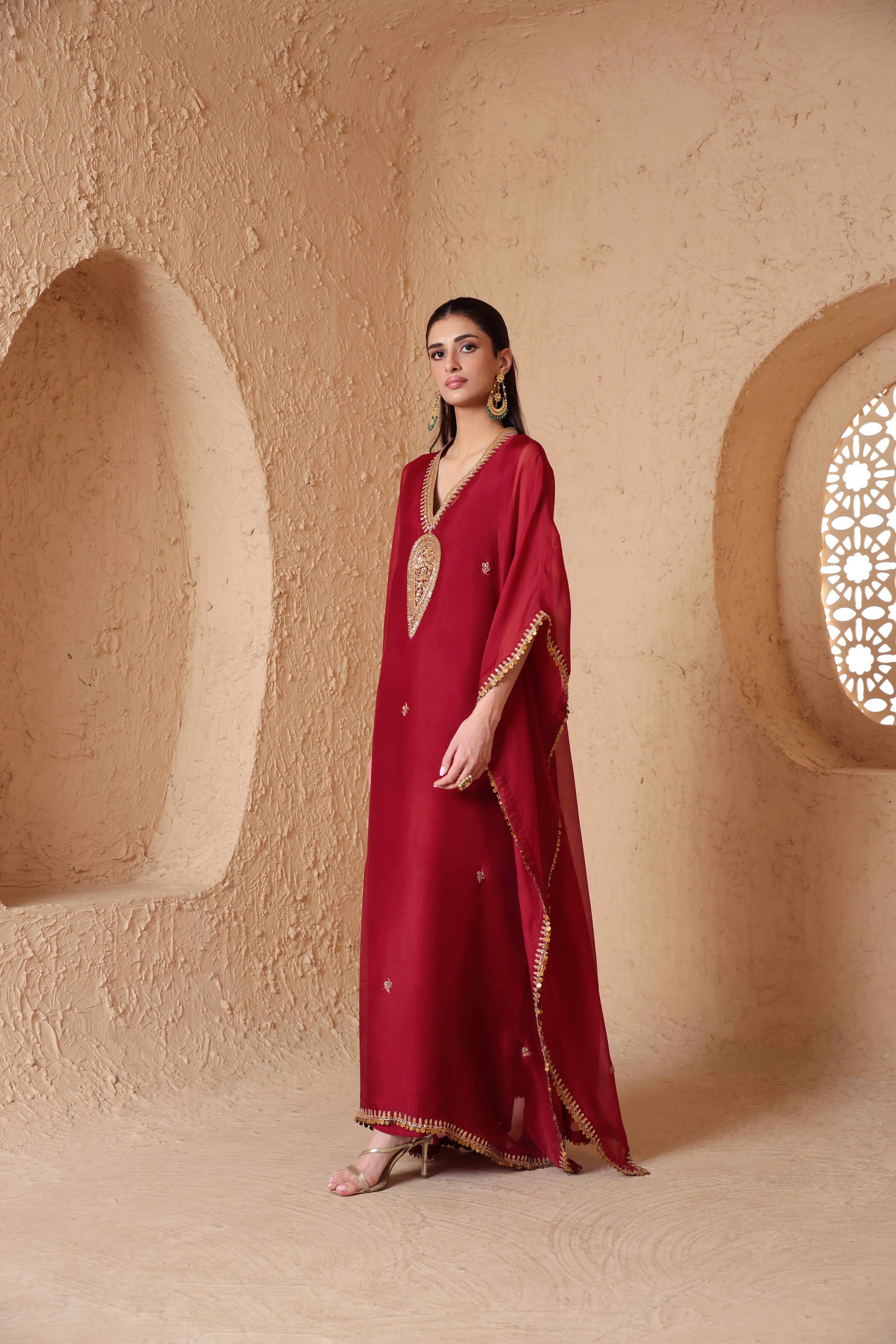 Mehrang Maroon Kaftan Set