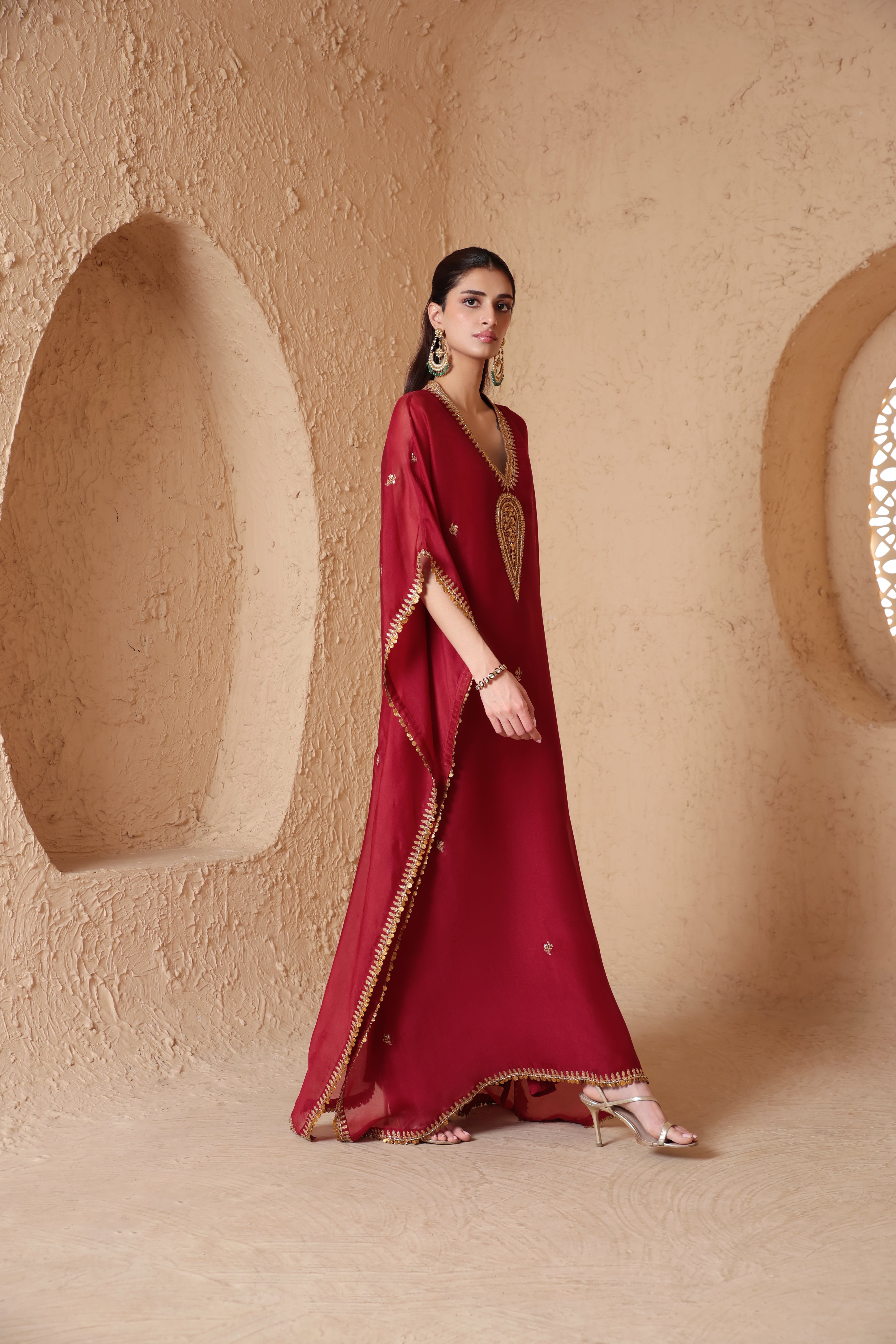 Mehrang Maroon Kaftan Set