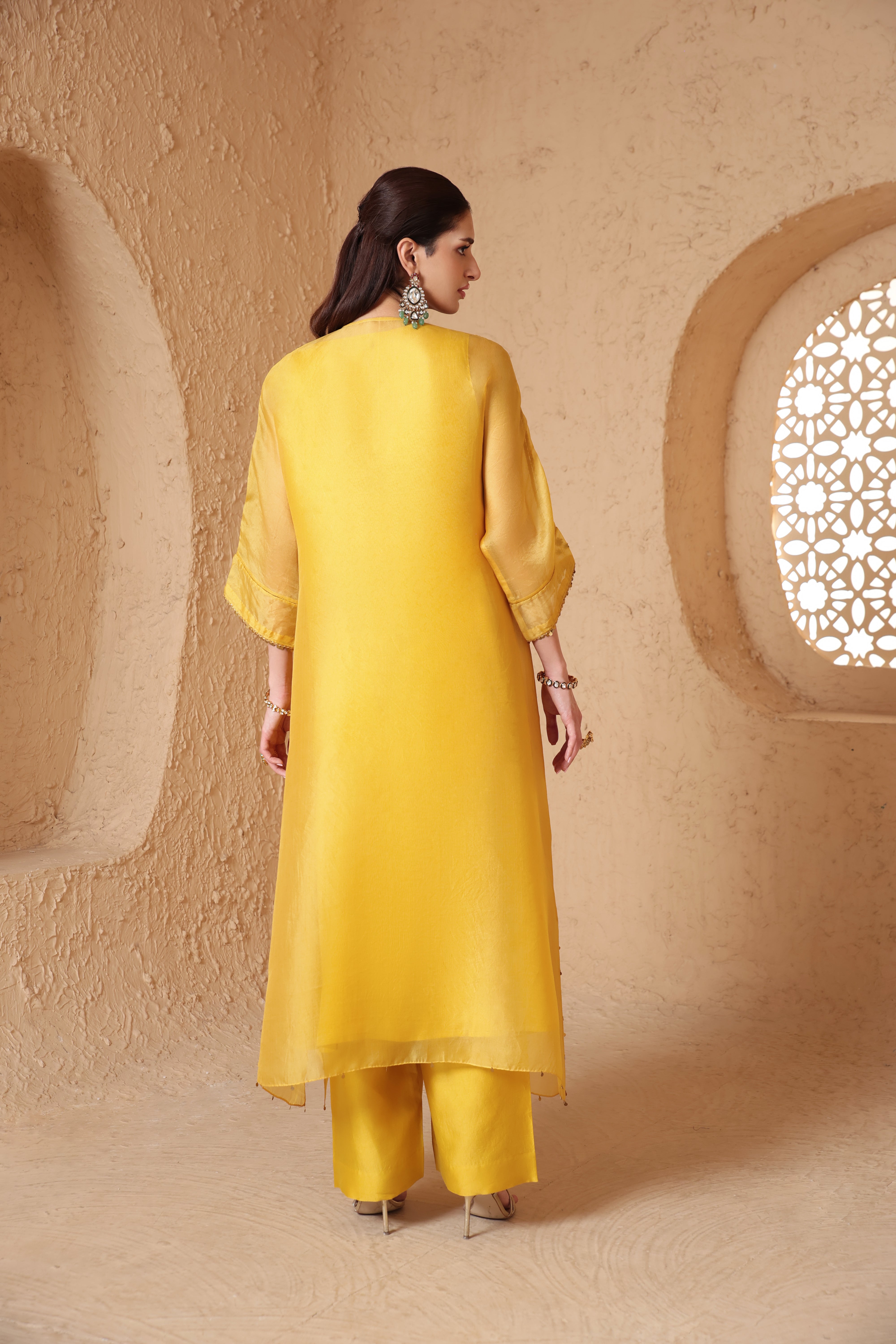 Mehrang Yellow Kaftan Kurta Set